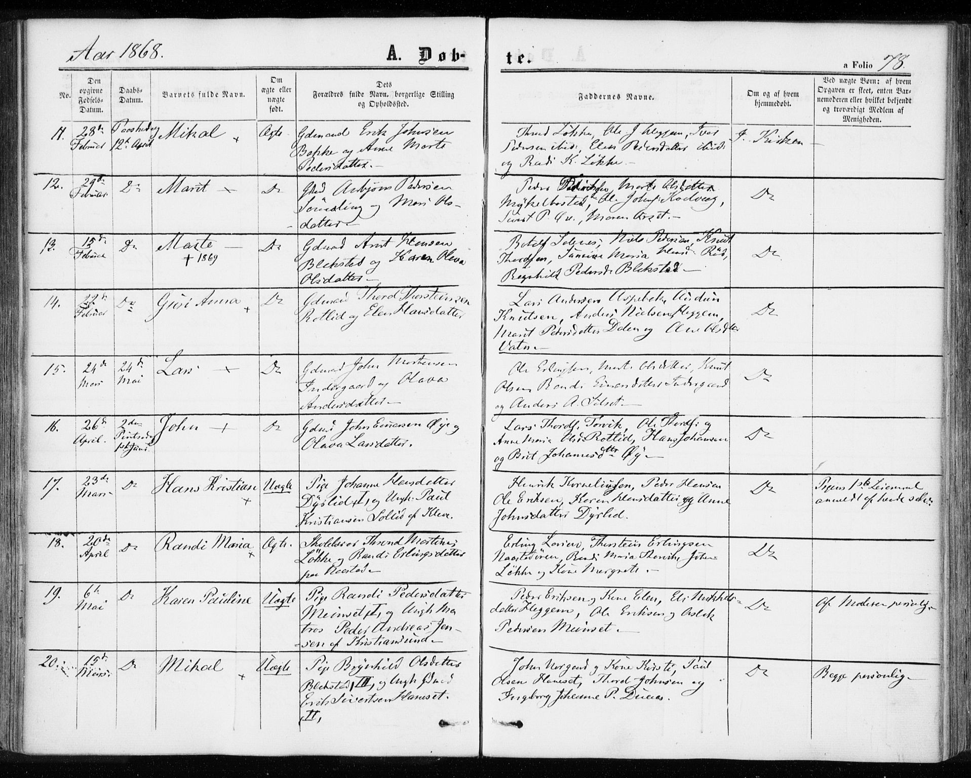 Ministerialprotokoller, klokkerbøker og fødselsregistre - Møre og Romsdal, AV/SAT-A-1454/584/L0965: Parish register (official) no. 584A05, 1857-1868, p. 78