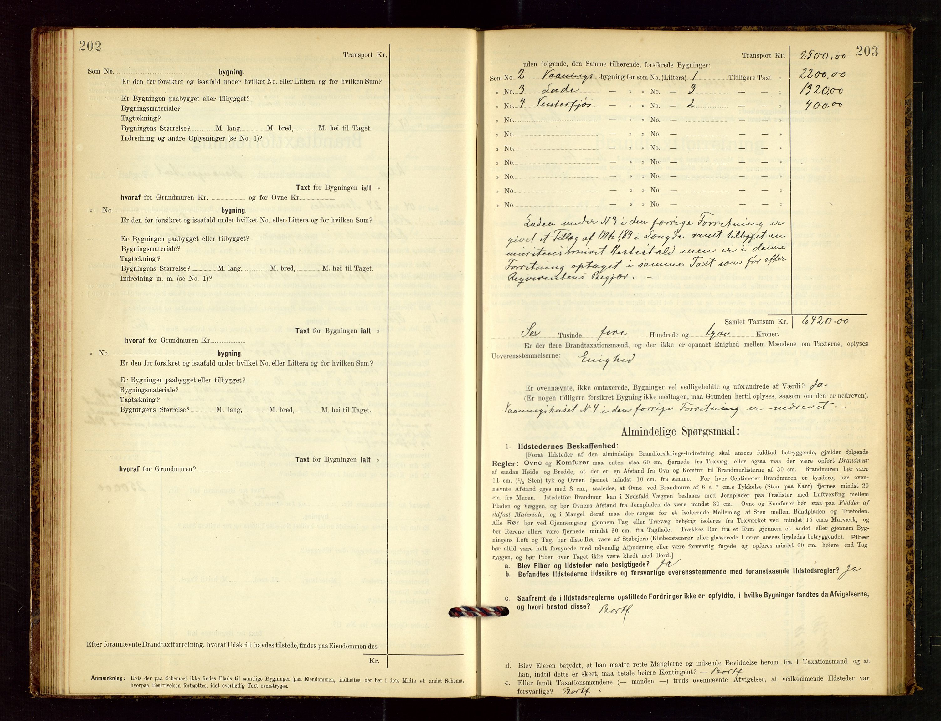 Klepp lensmannskontor, SAST/A-100163/Goc/L0003: "Brandtaxationsprotokol" m/register, 1902-1907, p. 202-203