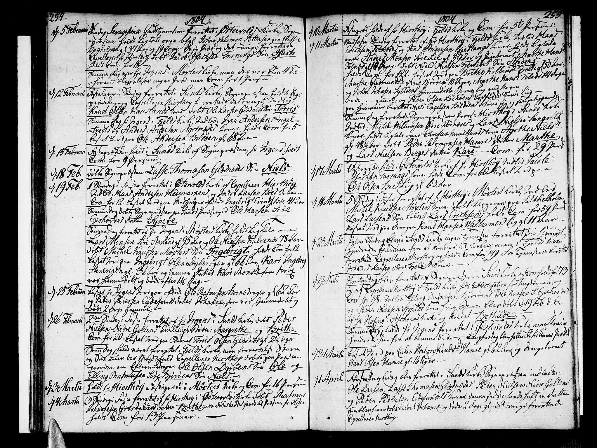 Sund sokneprestembete, AV/SAB-A-99930: Parish register (official) no. A 7, 1796-1815, p. 254-255