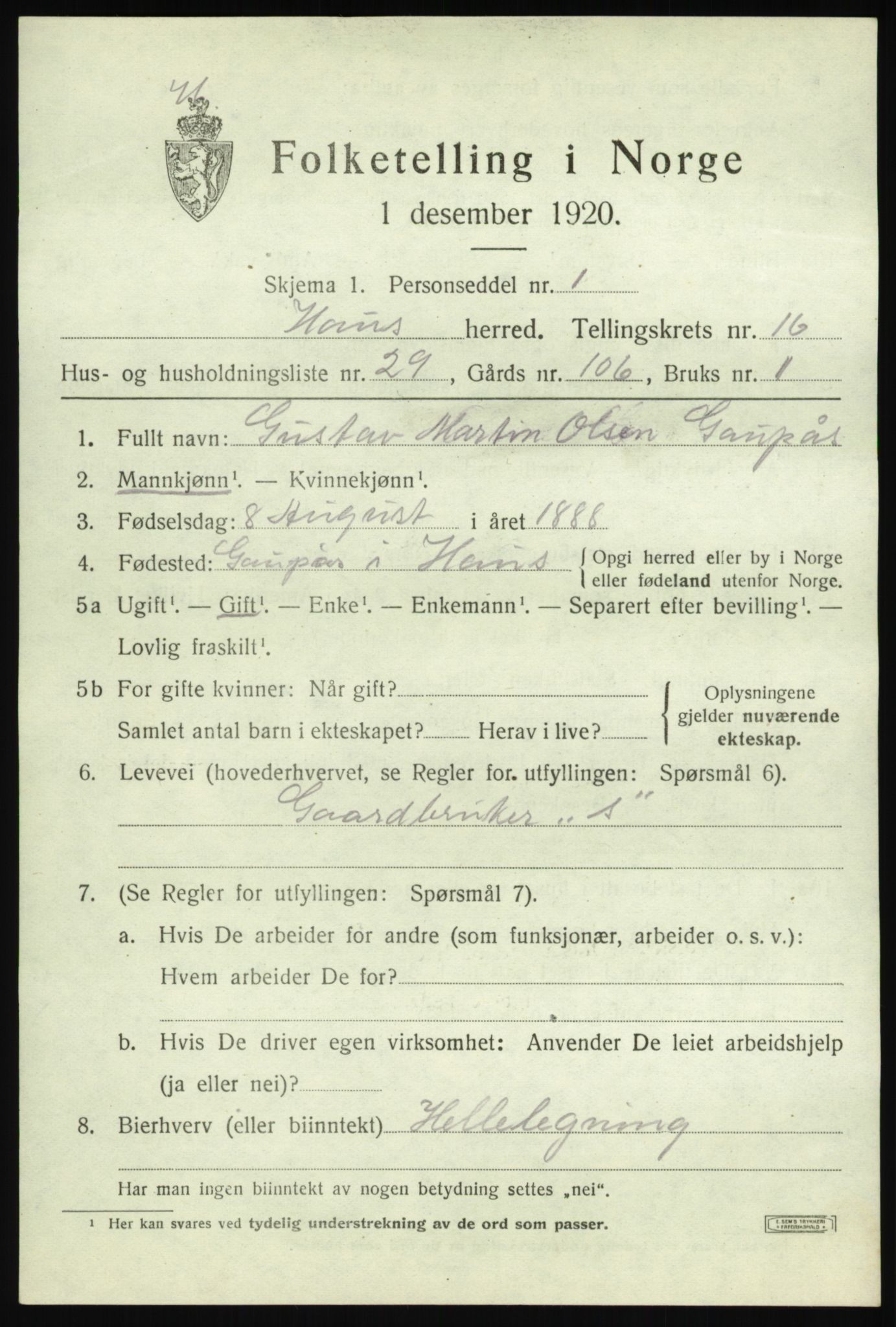 SAB, 1920 census for Haus, 1920, p. 10726