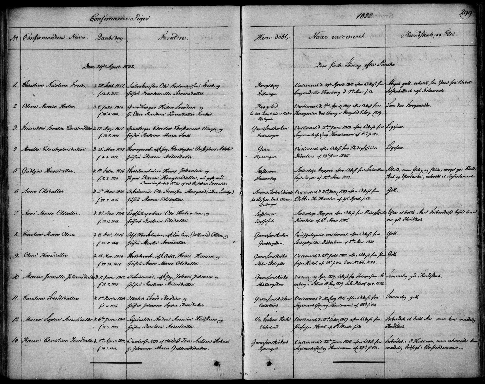 Garnisonsmenigheten Kirkebøker, SAO/A-10846/F/Fa/L0006: Parish register (official) no. 6, 1828-1841, p. 299