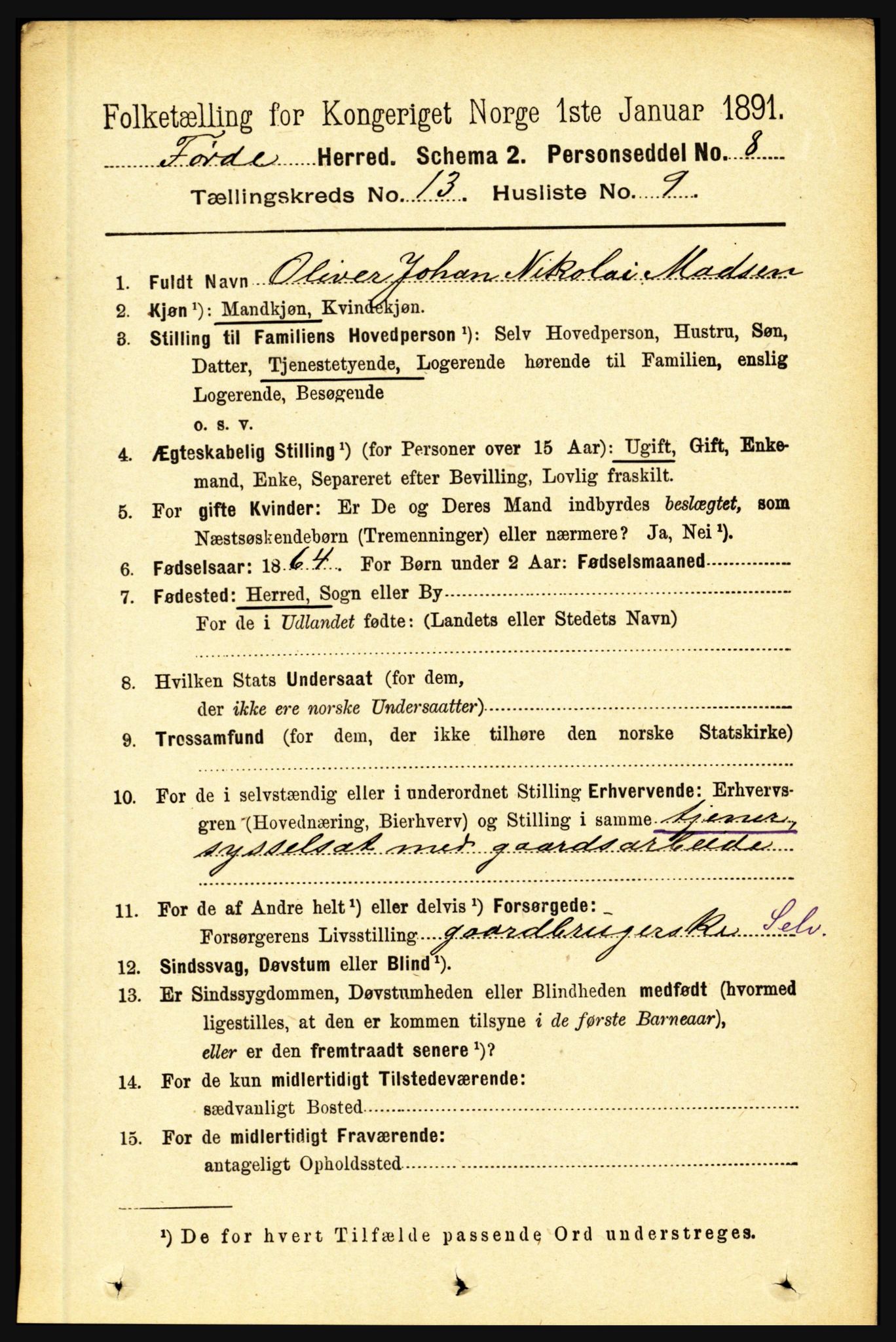 RA, 1891 census for 1432 Førde, 1891, p. 4633