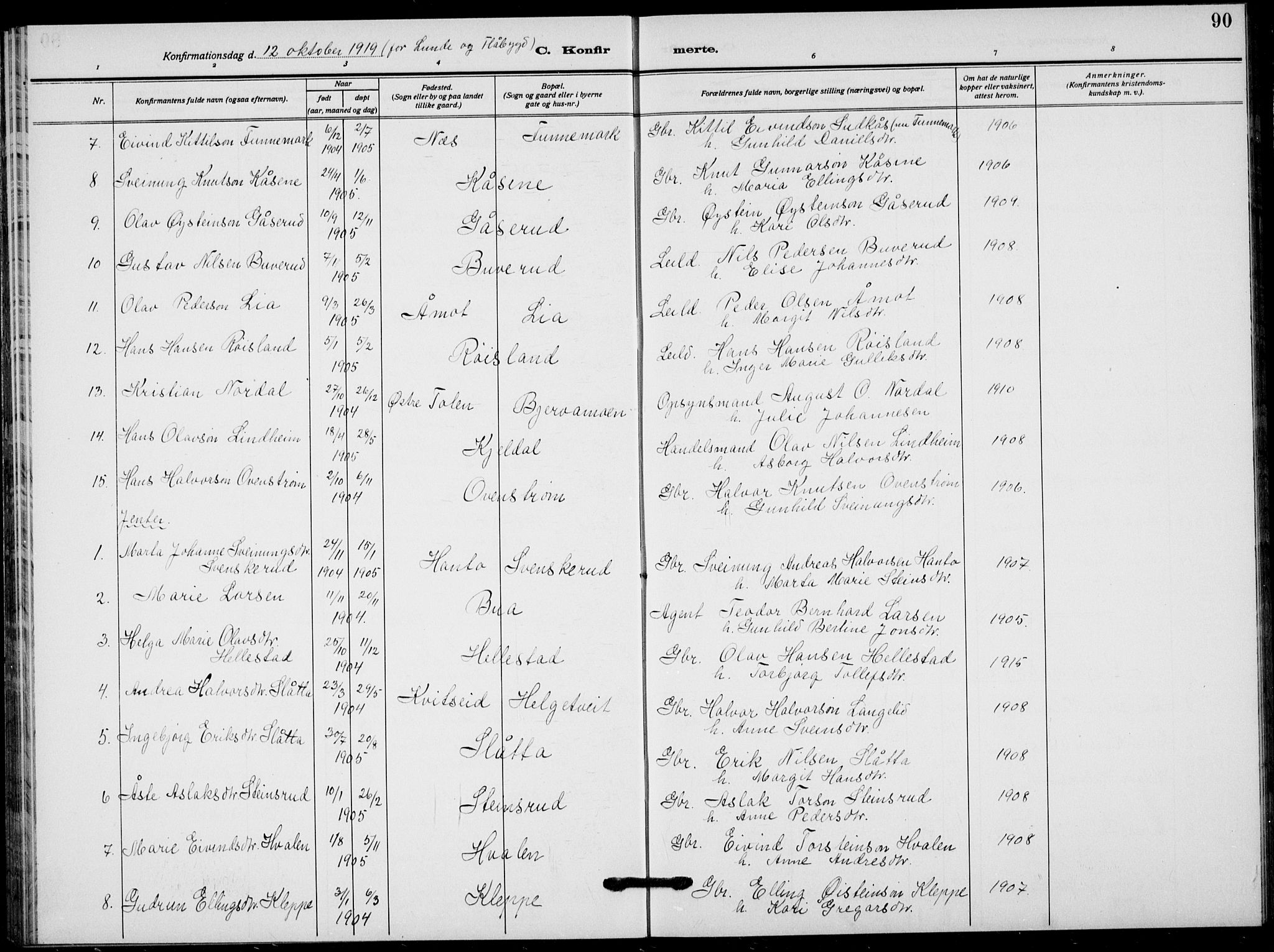 Lunde kirkebøker, AV/SAKO-A-282/F/Fa/L0005: Parish register (official) no. I 5, 1914-1922, p. 90