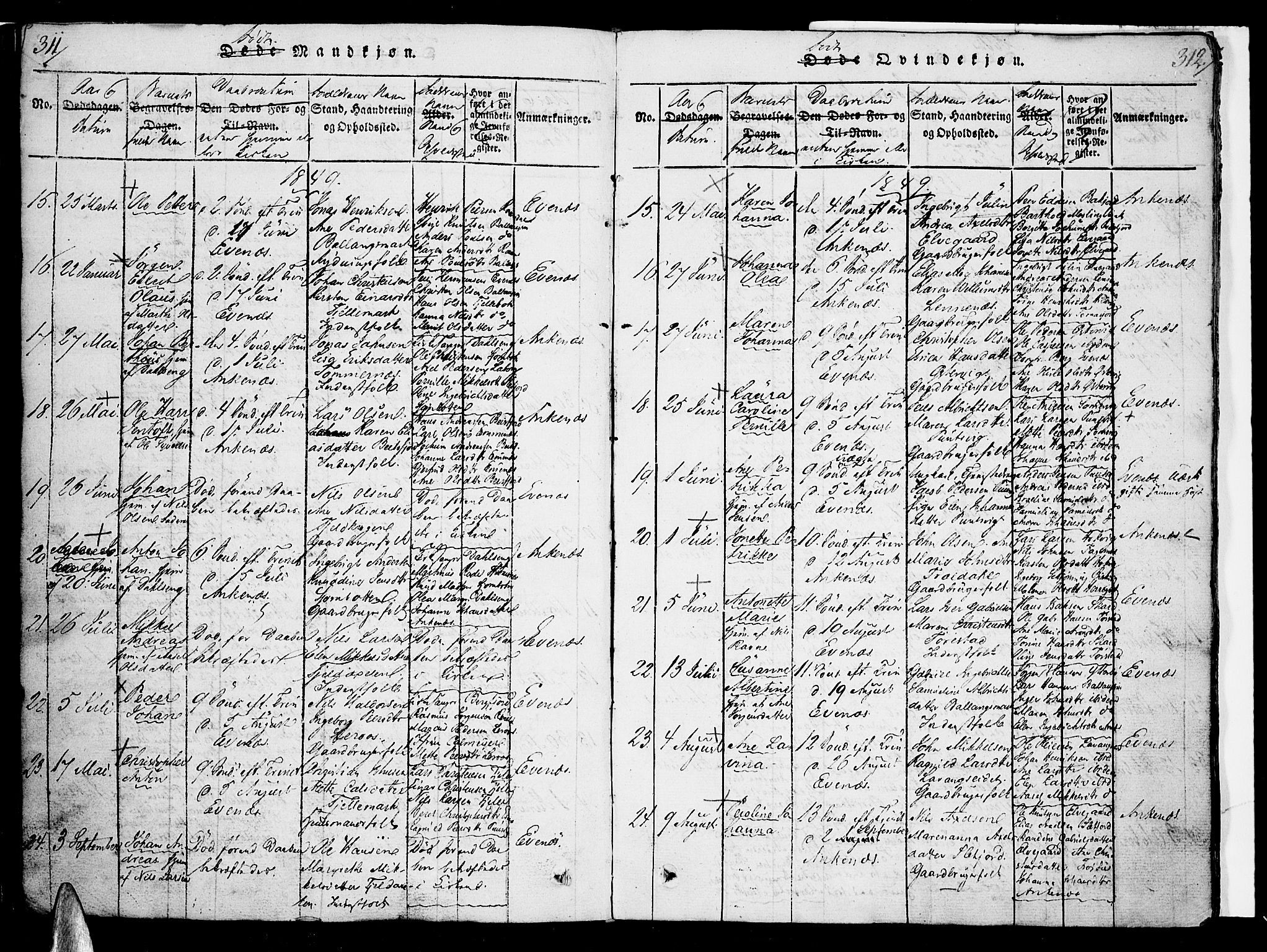 Ministerialprotokoller, klokkerbøker og fødselsregistre - Nordland, AV/SAT-A-1459/863/L0894: Parish register (official) no. 863A06, 1821-1851, p. 311-312