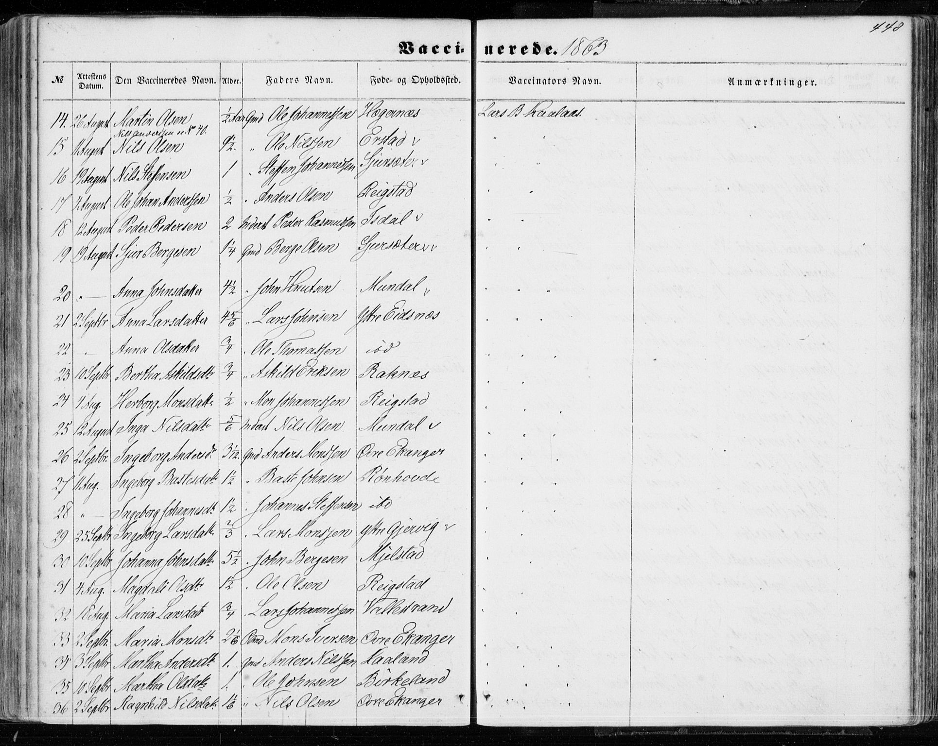 Hamre sokneprestembete, SAB/A-75501/H/Ha/Haa/Haaa/L0014: Parish register (official) no. A 14, 1858-1872, p. 448