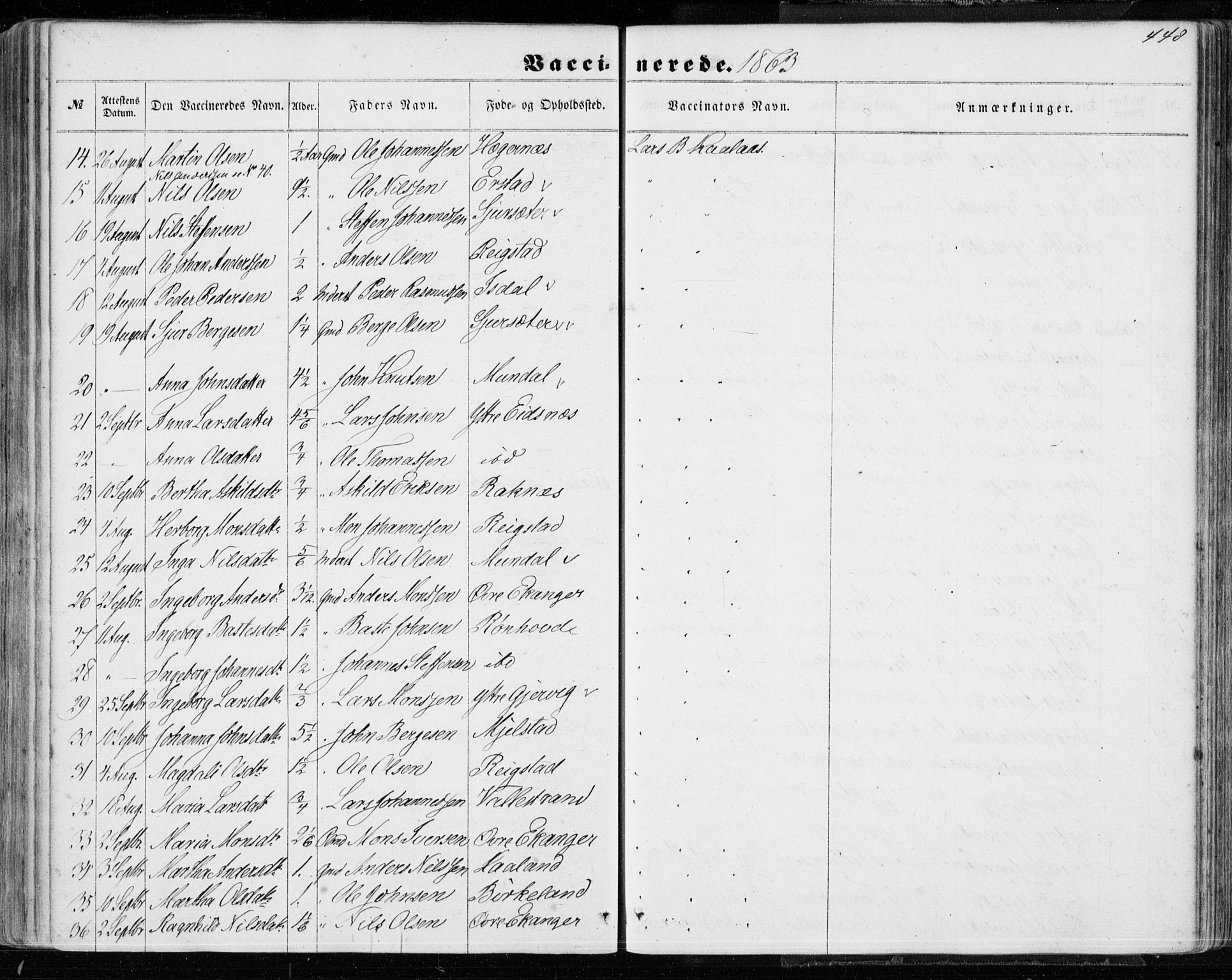 Hamre sokneprestembete, AV/SAB-A-75501/H/Ha/Haa/Haaa/L0014: Parish register (official) no. A 14, 1858-1872, p. 448