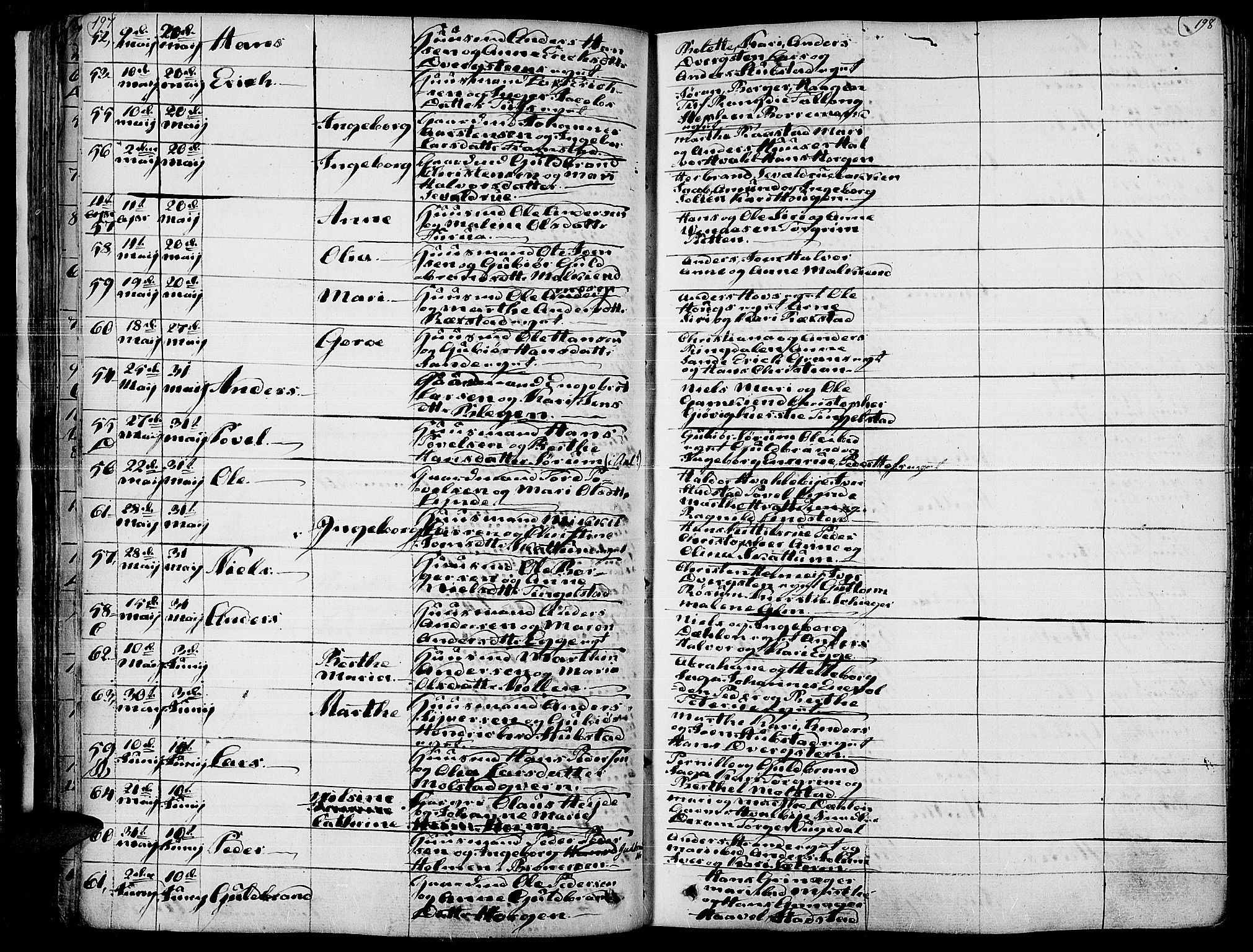 Gran prestekontor, AV/SAH-PREST-112/H/Ha/Haa/L0010: Parish register (official) no. 10, 1824-1842, p. 197-198