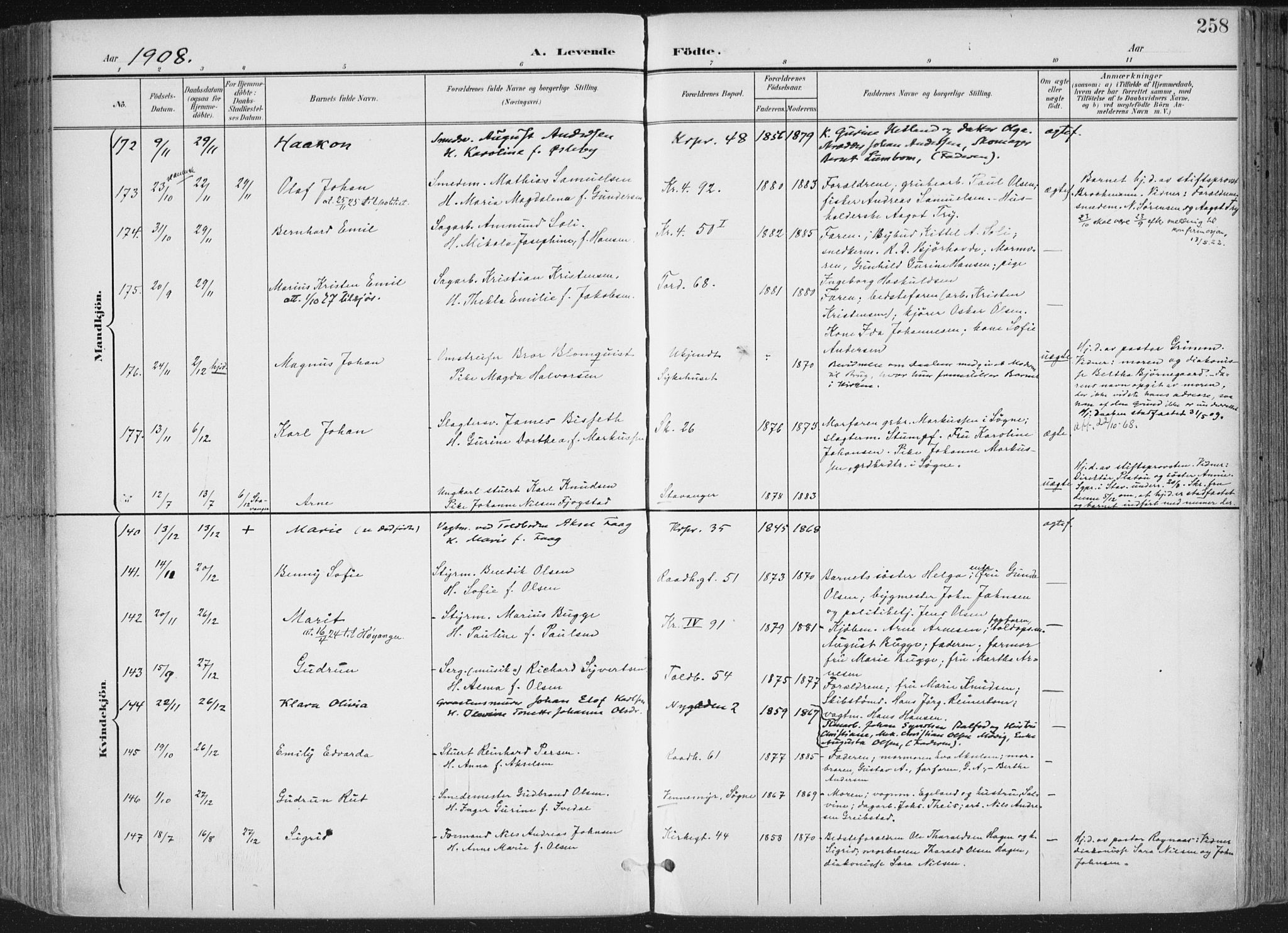 Kristiansand domprosti, SAK/1112-0006/F/Fa/L0021: Parish register (official) no. A 20, 1898-1908, p. 258