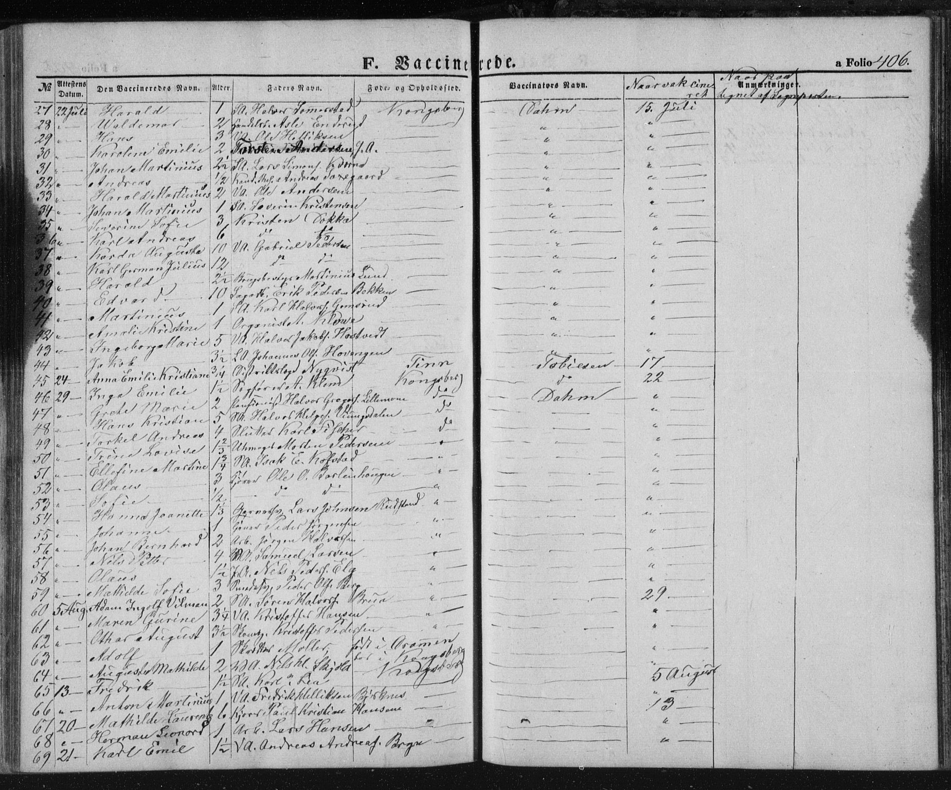 Kongsberg kirkebøker, SAKO/A-22/F/Fa/L0010: Parish register (official) no. I 10, 1859-1875, p. 406