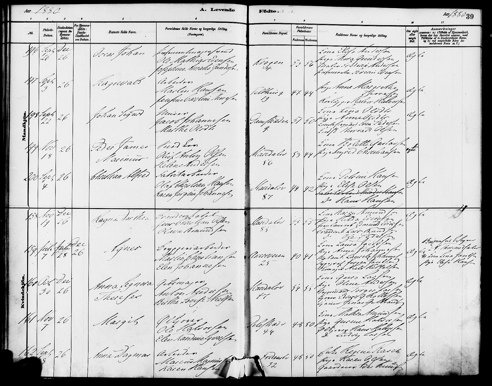 Gamle Aker prestekontor Kirkebøker, SAO/A-10617a/F/L0006: Parish register (official) no. 6, 1880-1887, p. 39