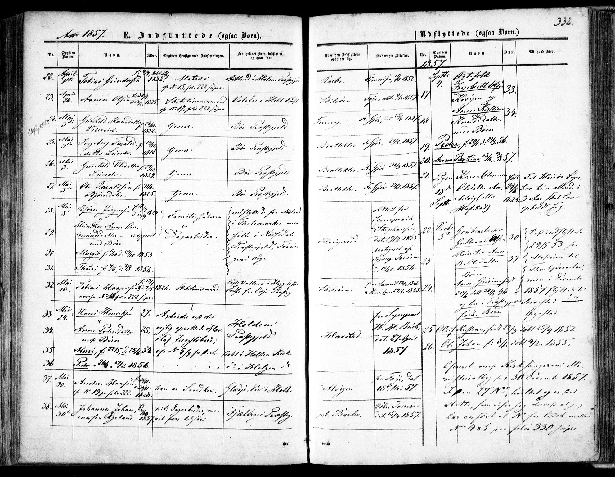 Tromøy sokneprestkontor, AV/SAK-1111-0041/F/Fa/L0006: Parish register (official) no. A 6, 1855-1863, p. 332