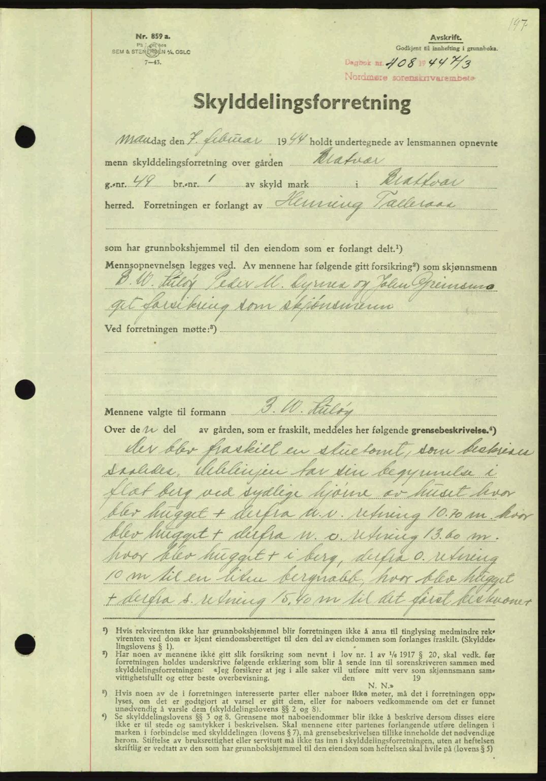 Nordmøre sorenskriveri, AV/SAT-A-4132/1/2/2Ca: Mortgage book no. A97, 1944-1944, Diary no: : 408/1944