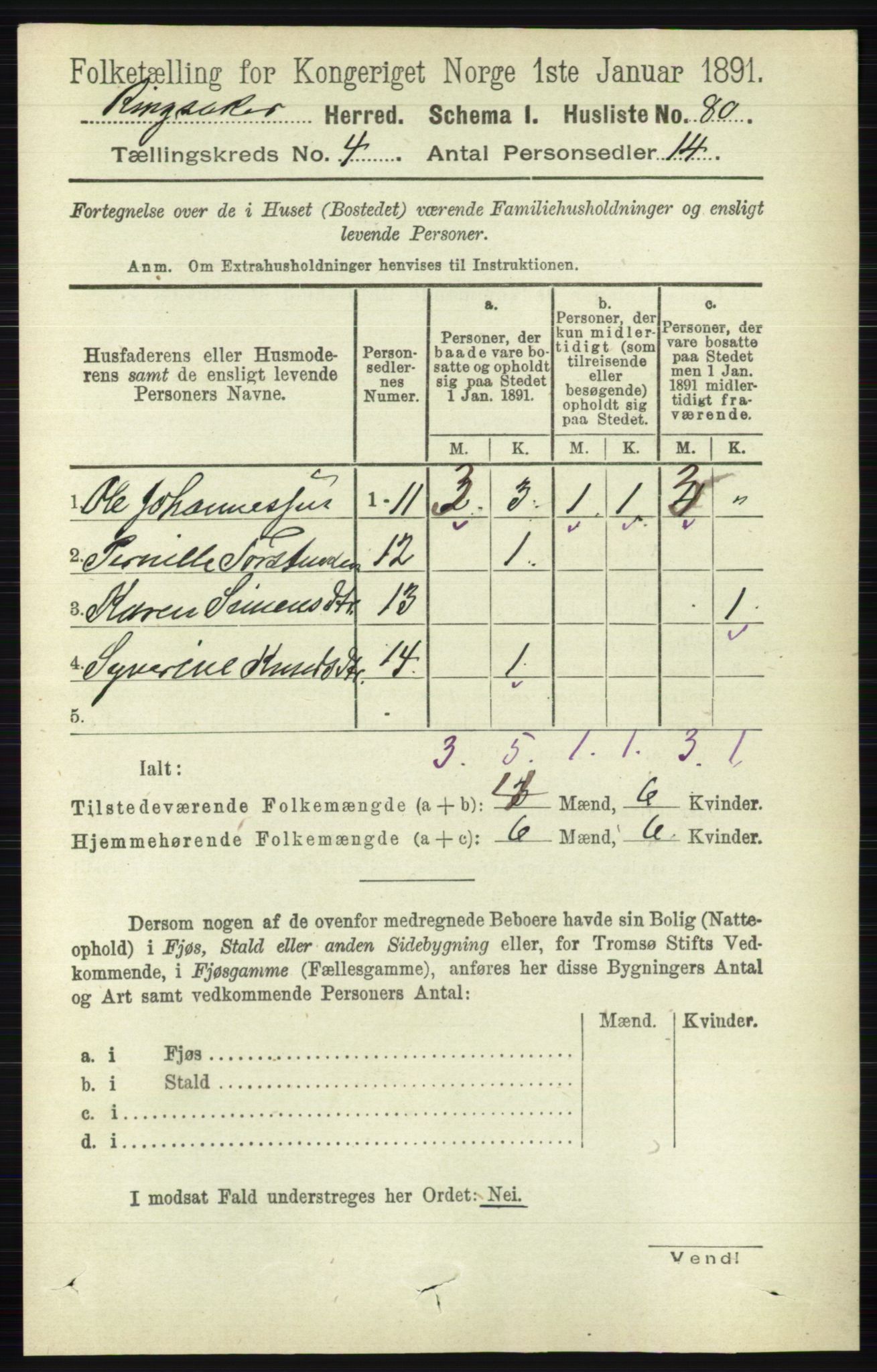 RA, 1891 census for 0412 Ringsaker, 1891, p. 1762