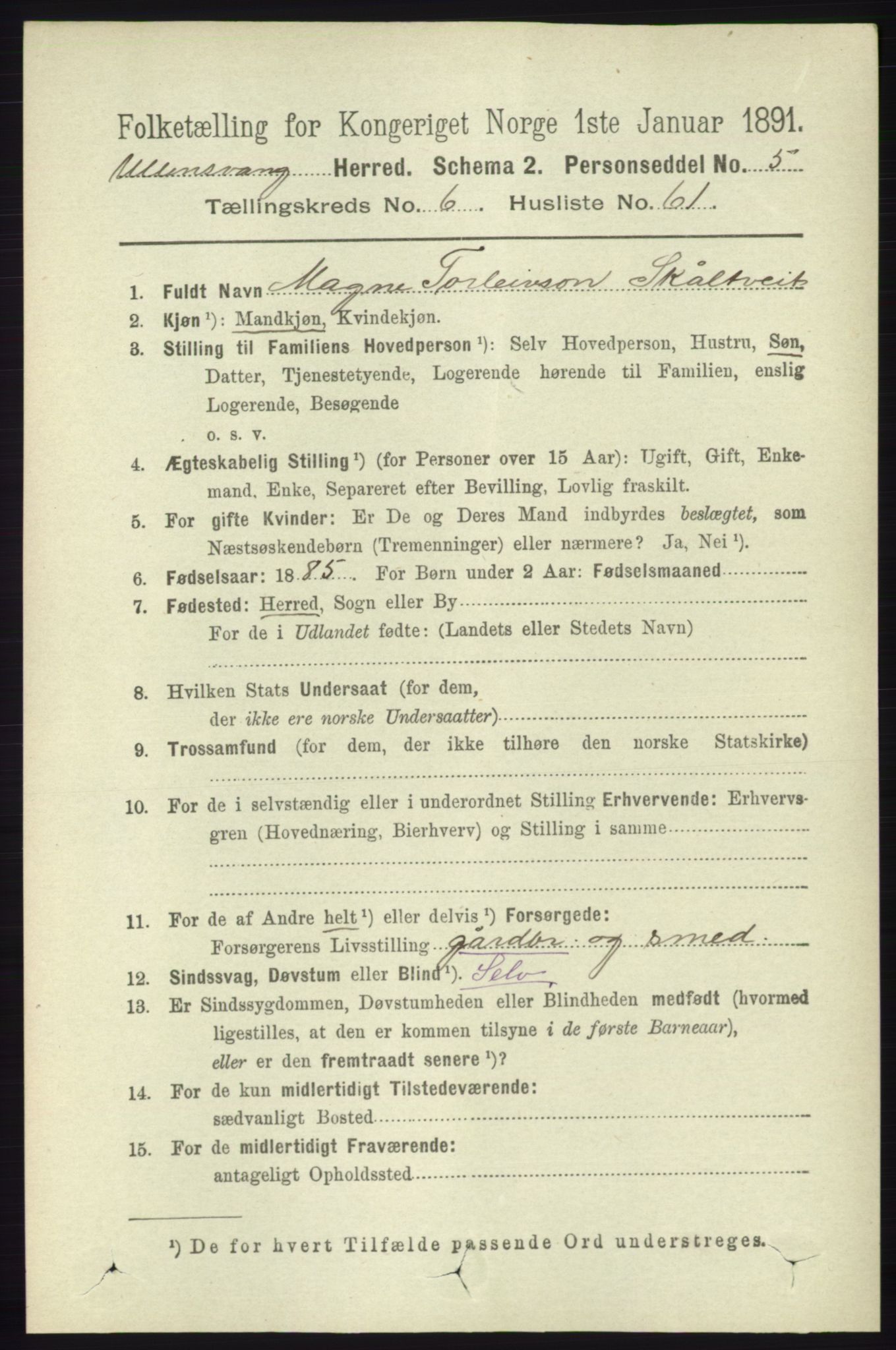 RA, 1891 census for 1230 Ullensvang, 1891, p. 2293