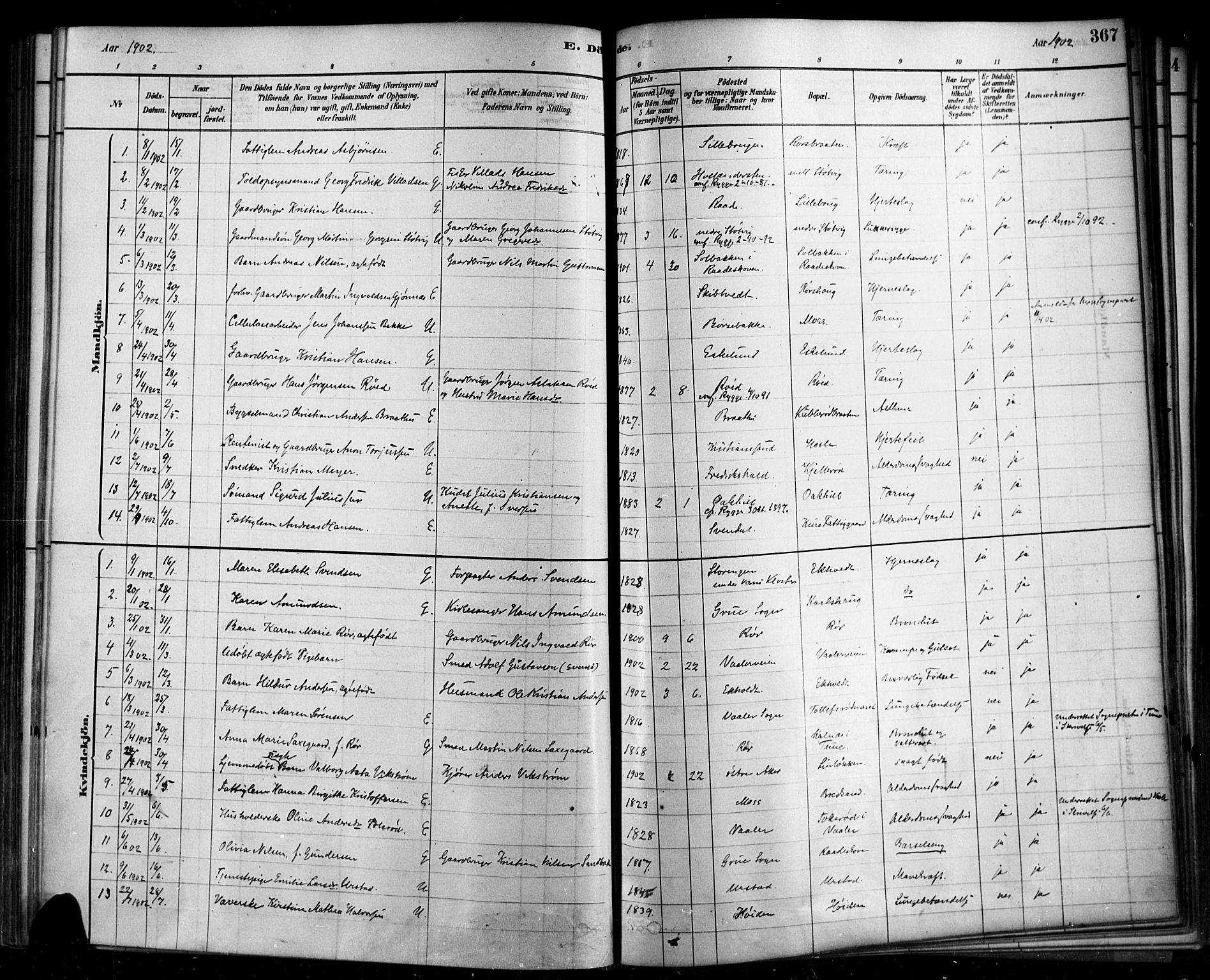Rygge prestekontor Kirkebøker, SAO/A-10084b/F/Fa/L0007: Parish register (official) no. 7, 1878-1904, p. 367