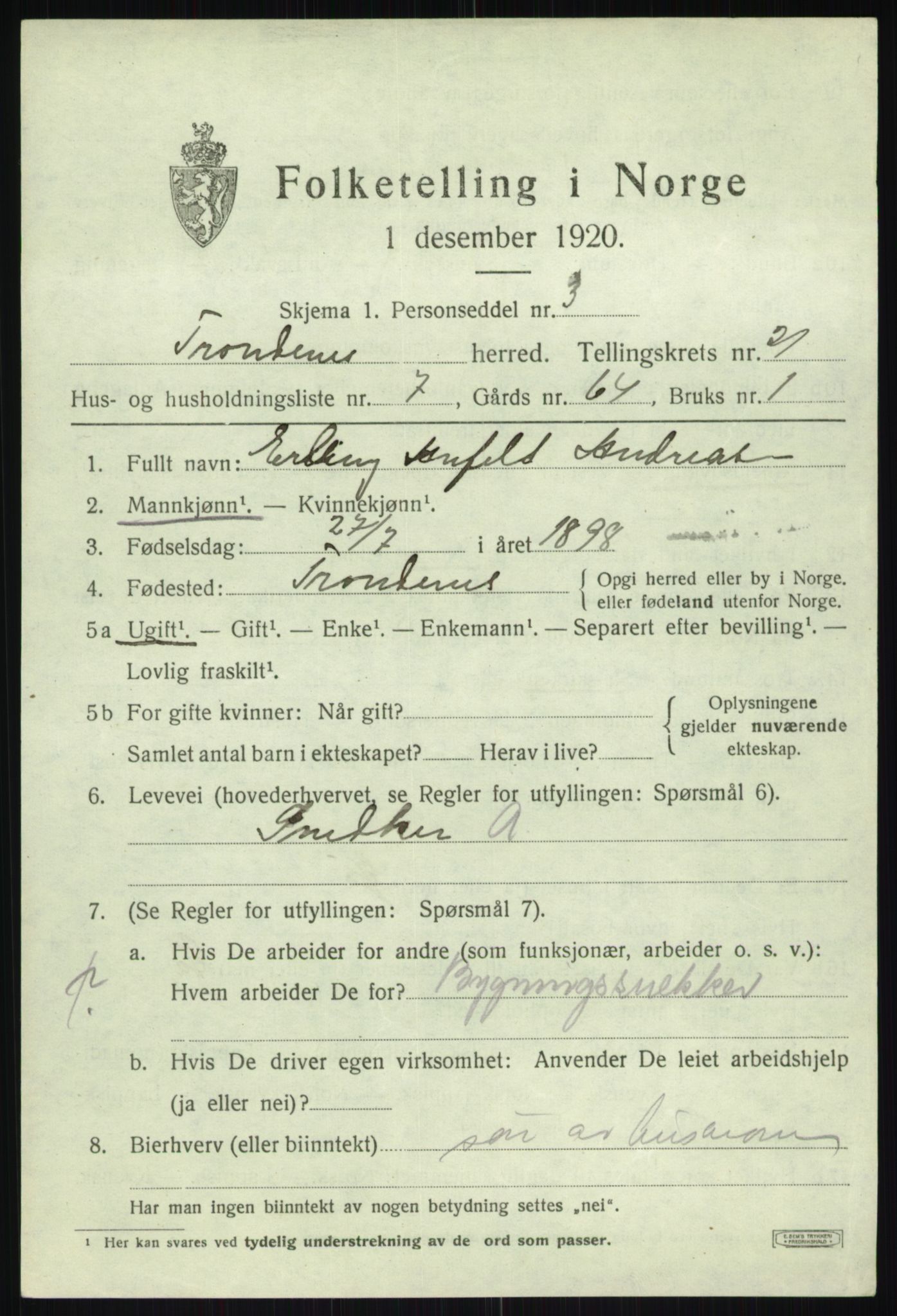 SATØ, 1920 census for Trondenes, 1920, p. 16380