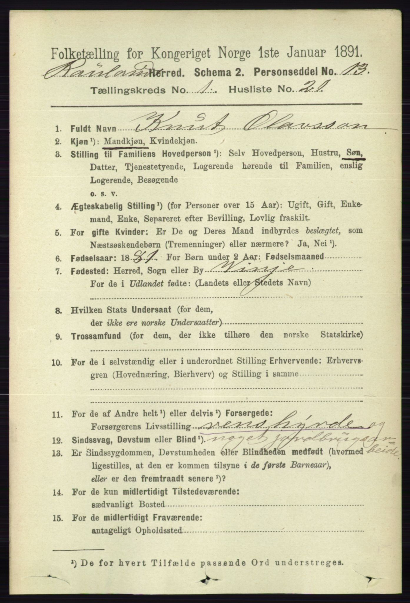 RA, 1891 census for 0835 Rauland, 1891, p. 175