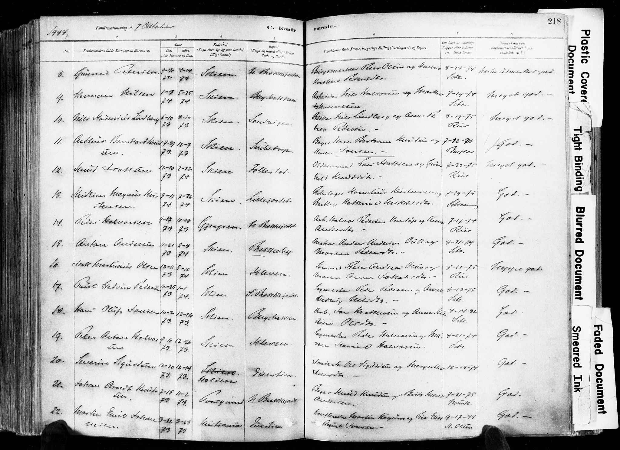 Skien kirkebøker, SAKO/A-302/F/Fa/L0009: Parish register (official) no. 9, 1878-1890, p. 218
