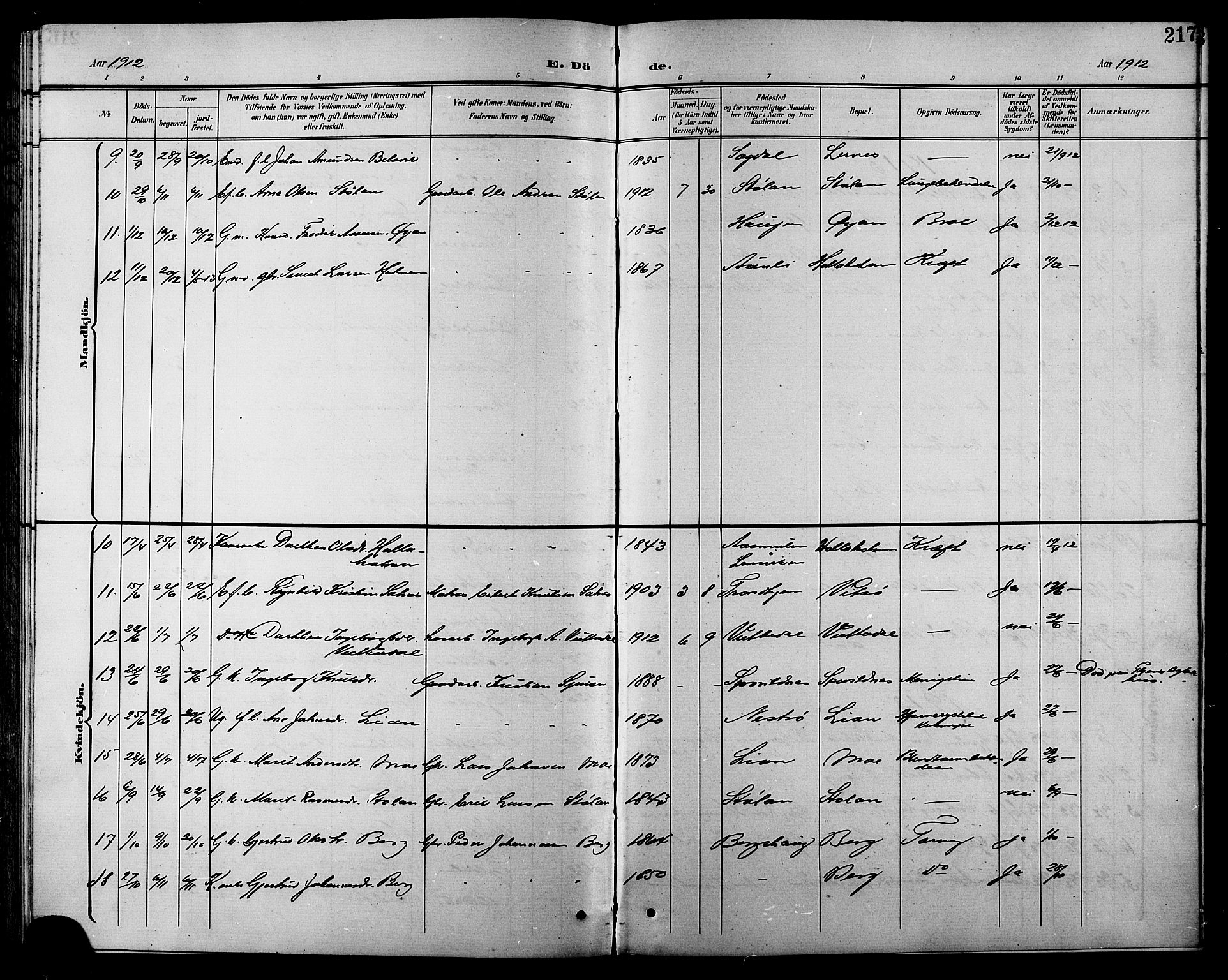 Ministerialprotokoller, klokkerbøker og fødselsregistre - Sør-Trøndelag, SAT/A-1456/630/L0505: Parish register (copy) no. 630C03, 1899-1914, p. 217