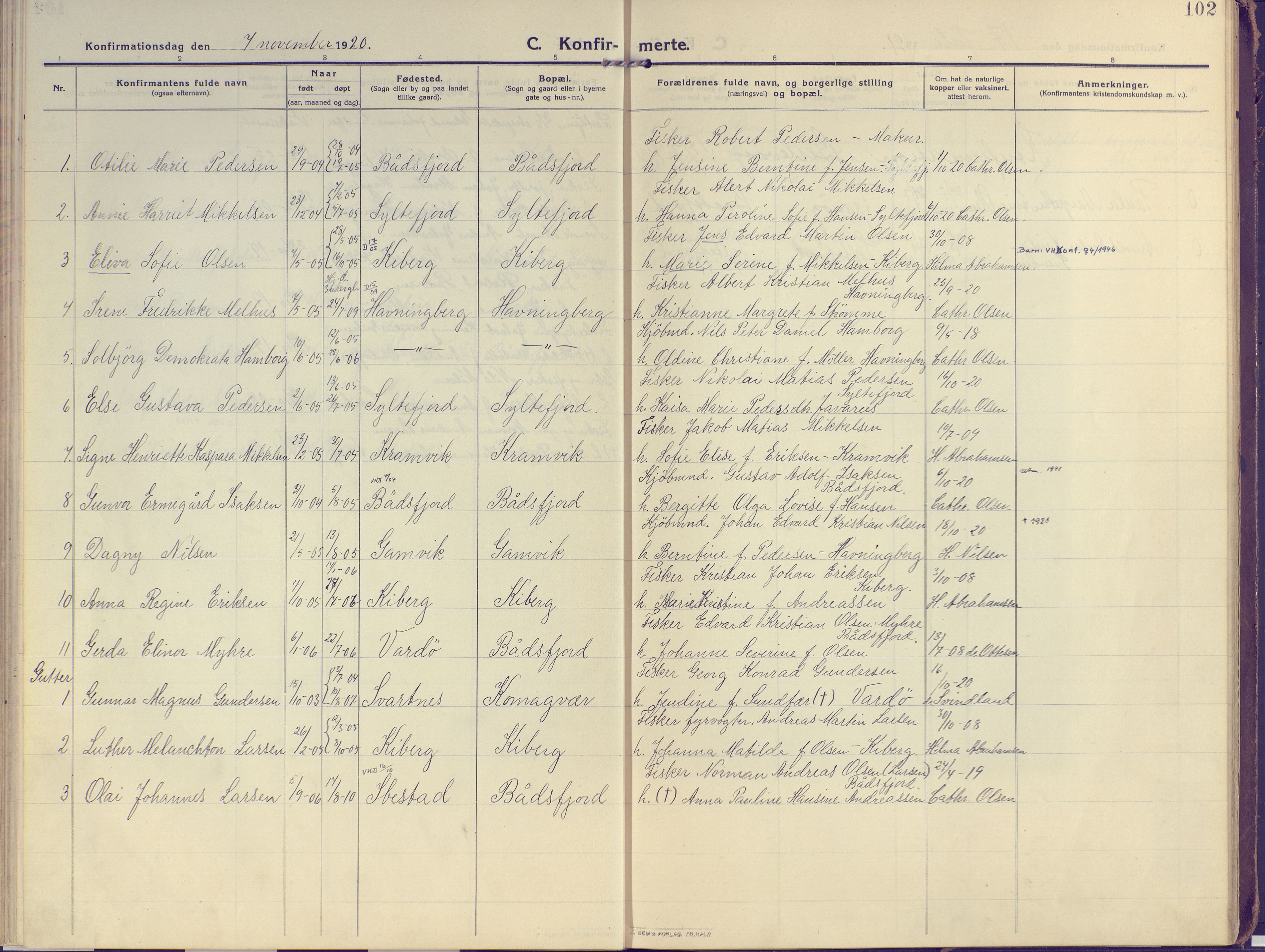 Vardø sokneprestkontor, SATØ/S-1332/H/Ha/L0013kirke: Parish register (official) no. 13, 1912-1928, p. 102
