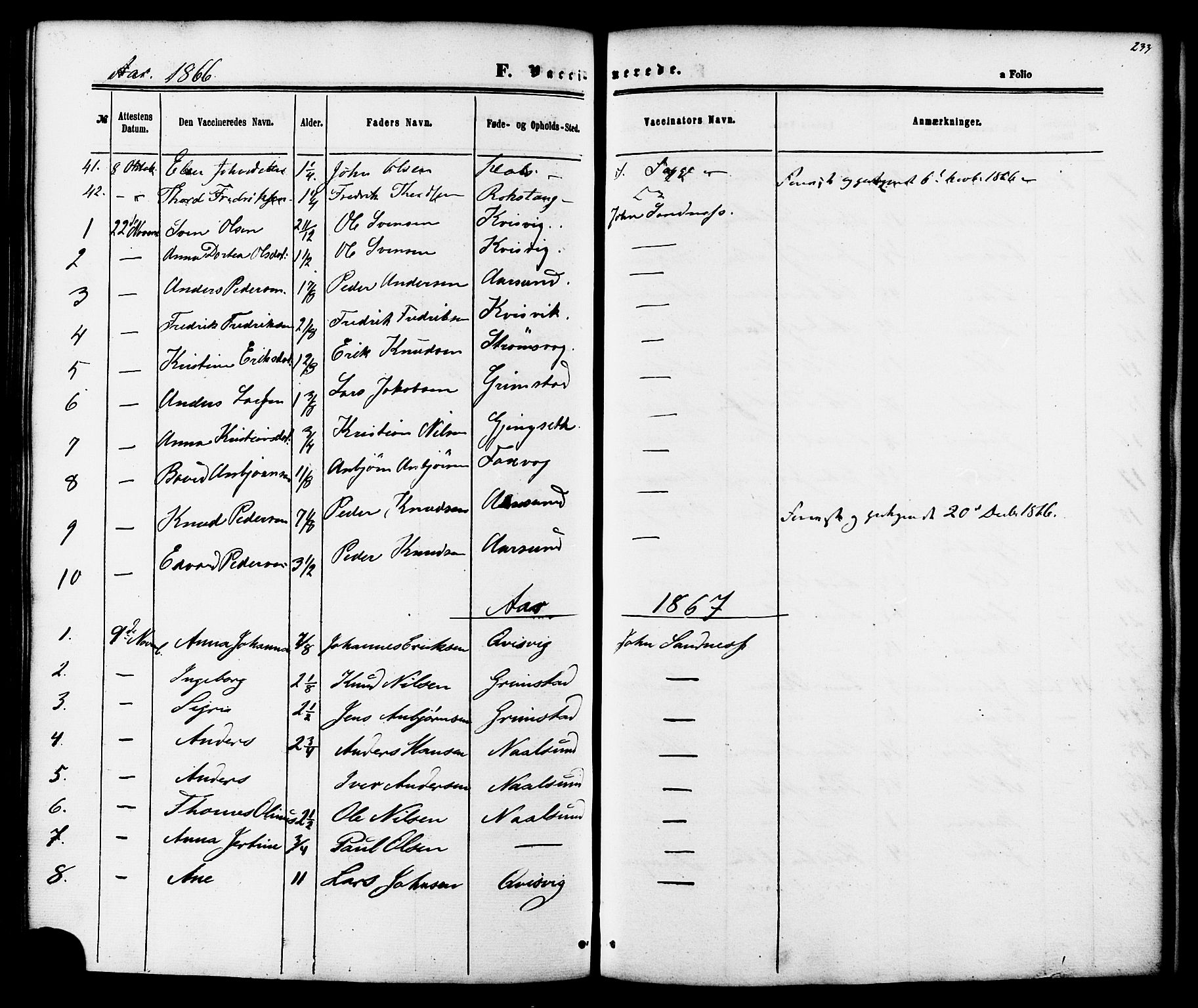 Ministerialprotokoller, klokkerbøker og fødselsregistre - Møre og Romsdal, AV/SAT-A-1454/587/L0999: Parish register (official) no. 587A01, 1864-1886, p. 233