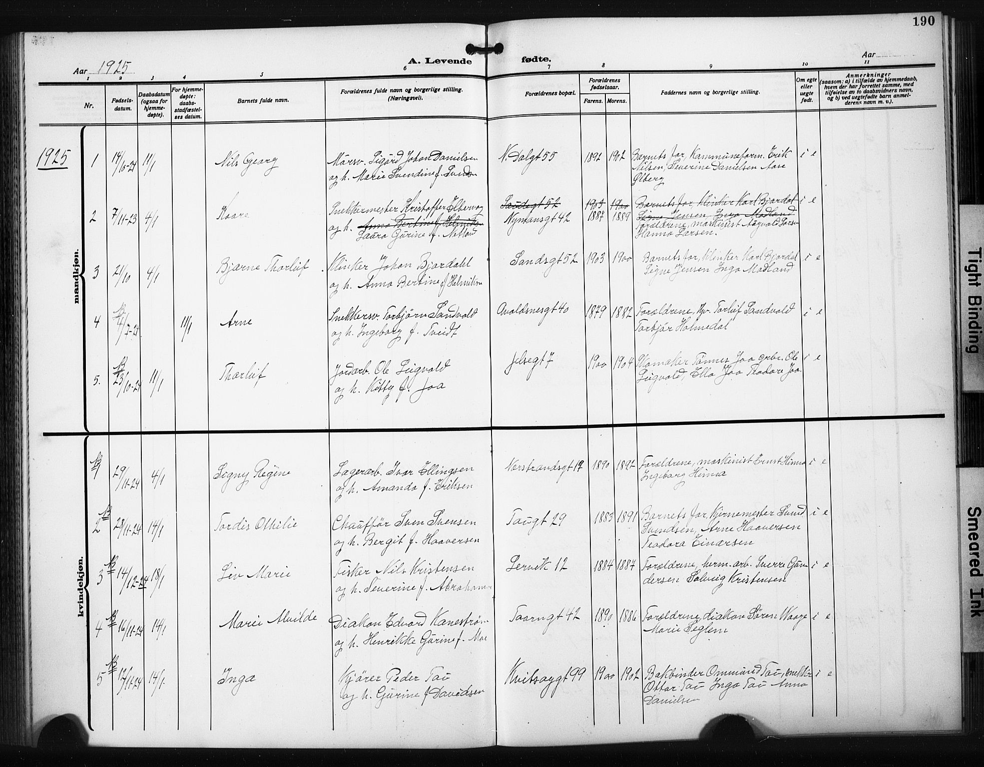 St. Johannes sokneprestkontor, AV/SAST-A-101814/001/30/30BB/L0008: Parish register (copy) no. B 8, 1918-1929, p. 190