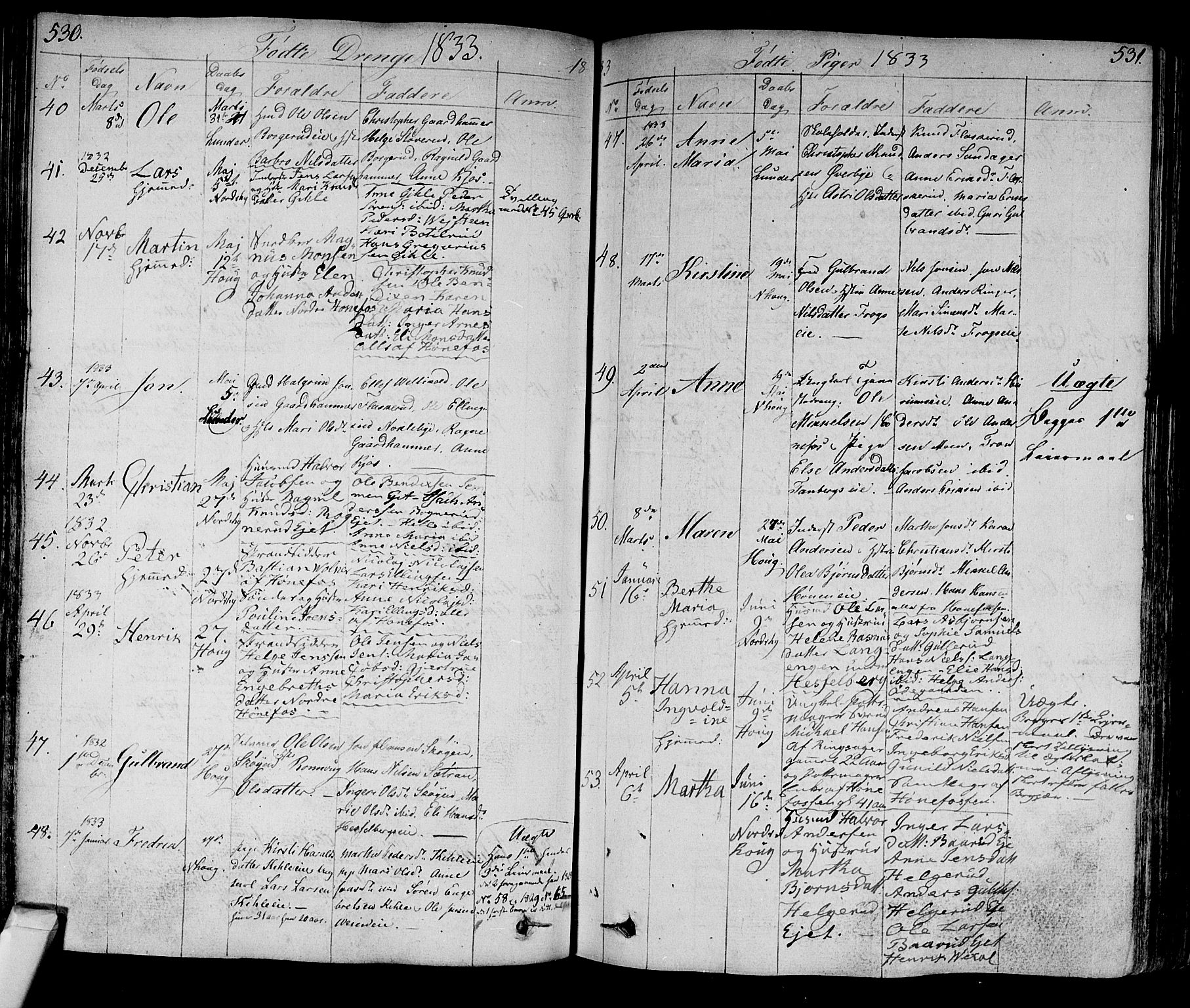 Norderhov kirkebøker, SAKO/A-237/F/Fa/L0009: Parish register (official) no. 9, 1819-1837, p. 530-531