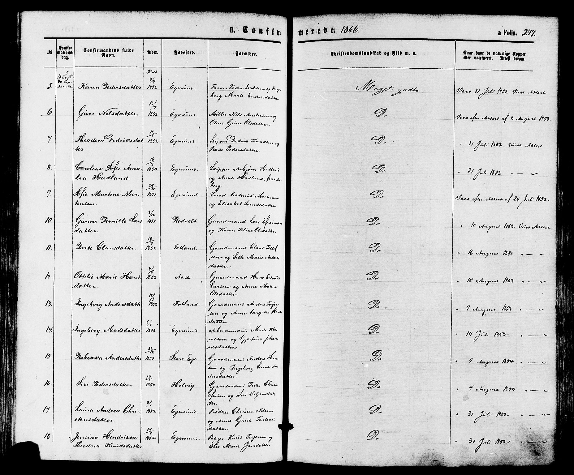 Eigersund sokneprestkontor, AV/SAST-A-101807/S08/L0014: Parish register (official) no. A 13, 1866-1878, p. 277