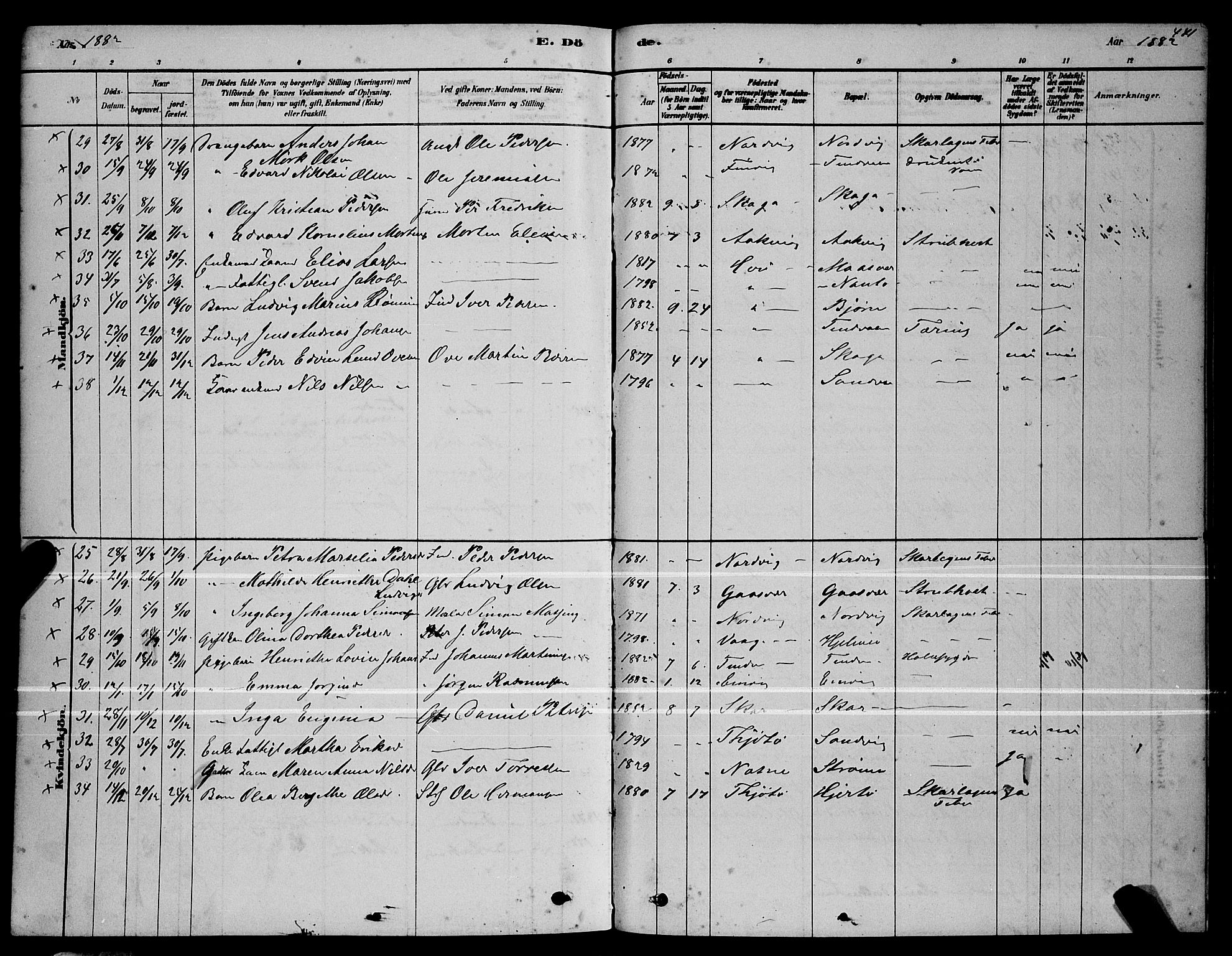 Ministerialprotokoller, klokkerbøker og fødselsregistre - Nordland, AV/SAT-A-1459/834/L0513: Parish register (copy) no. 834C04, 1877-1892, p. 441
