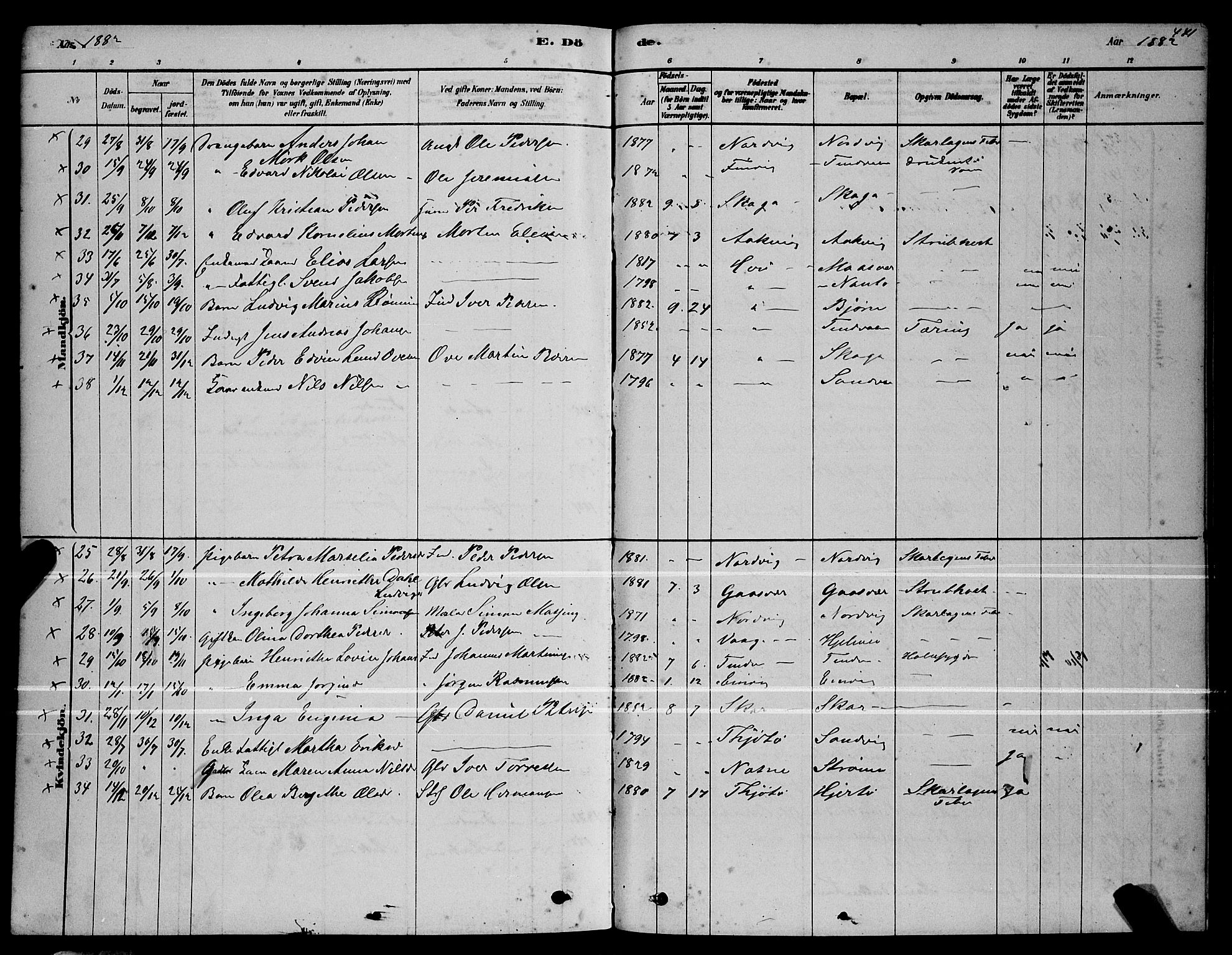 Ministerialprotokoller, klokkerbøker og fødselsregistre - Nordland, AV/SAT-A-1459/834/L0513: Parish register (copy) no. 834C04, 1877-1892, p. 441