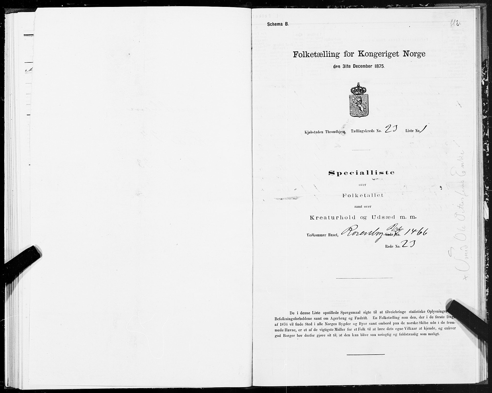 SAT, 1875 census for 1601 Trondheim, 1875, p. 12112