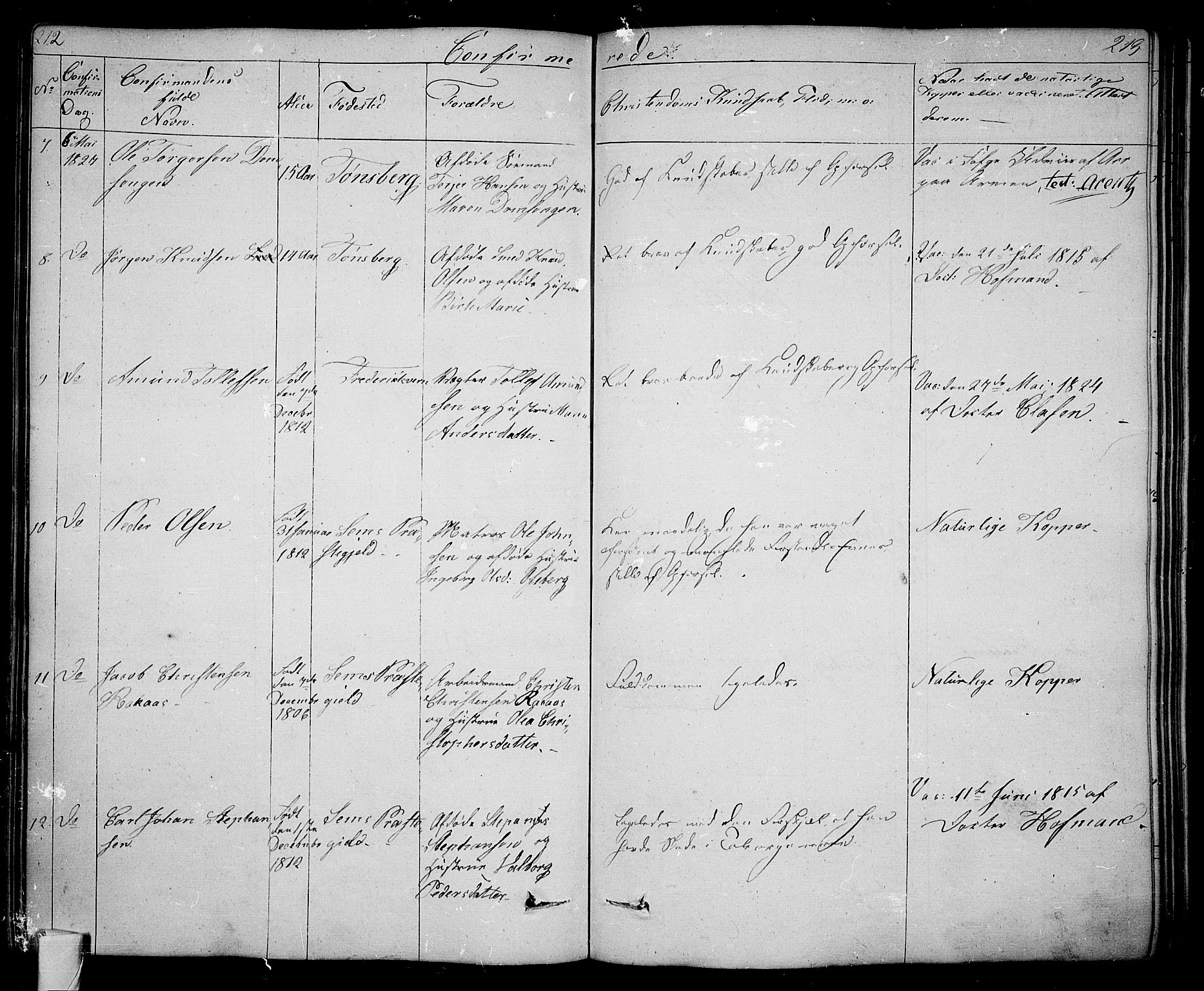 Tønsberg kirkebøker, AV/SAKO-A-330/F/Fa/L0005: Parish register (official) no. I 5, 1827-1836, p. 212-213