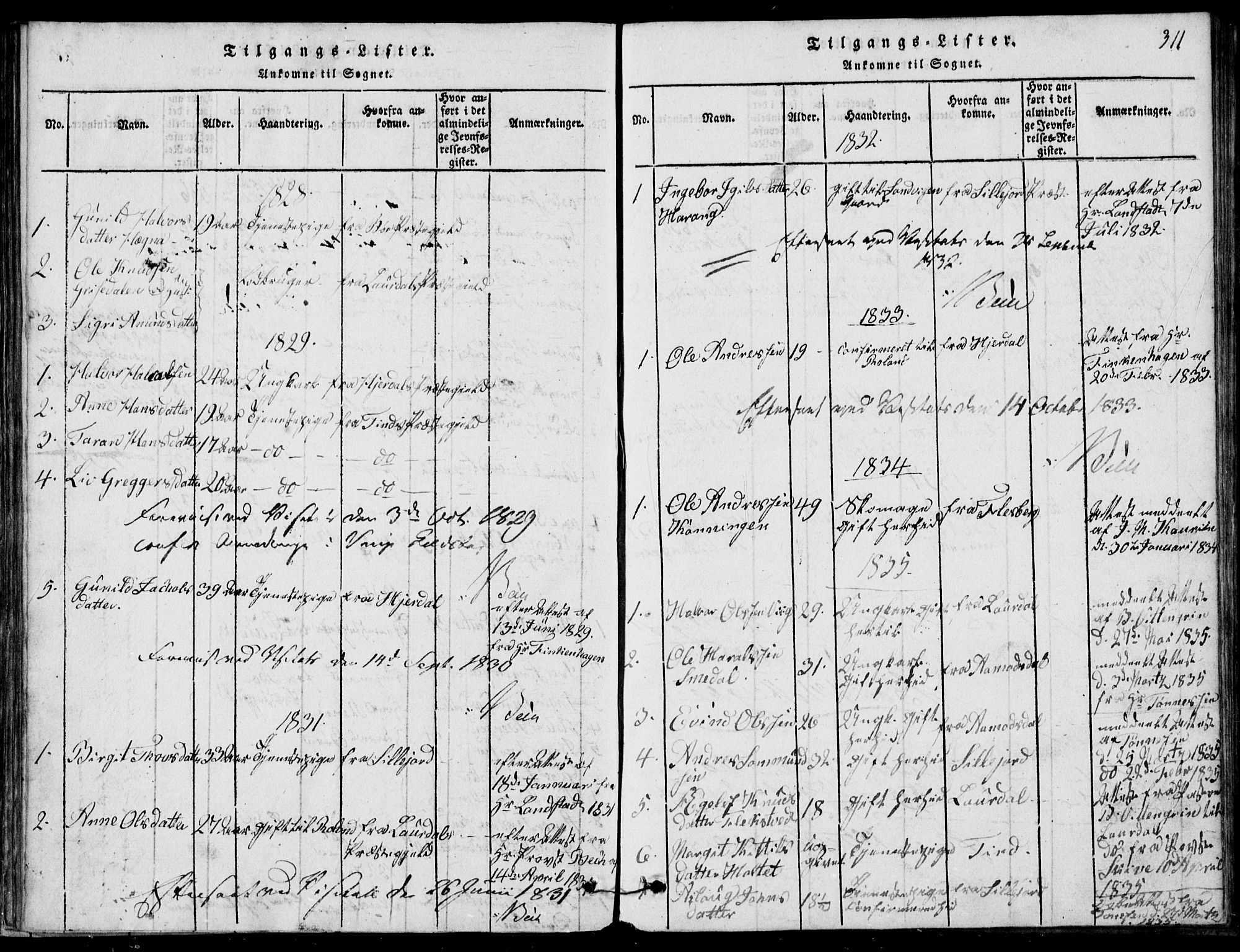 Rauland kirkebøker, SAKO/A-292/G/Ga/L0001: Parish register (copy) no. I 1, 1814-1843, p. 311