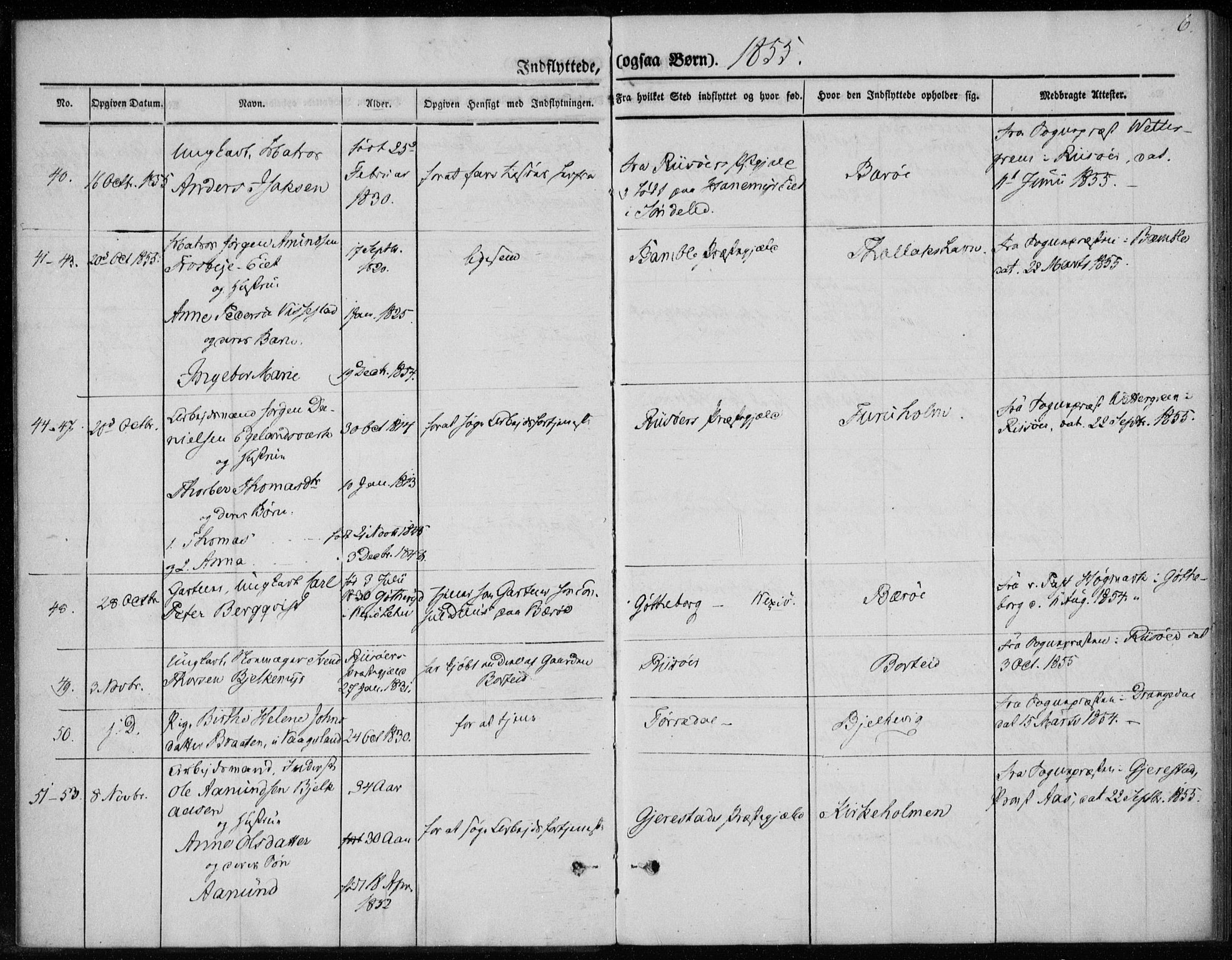 Sannidal kirkebøker, SAKO/A-296/F/Fa/L0013: Parish register (official) no. 13, 1854-1873, p. 6