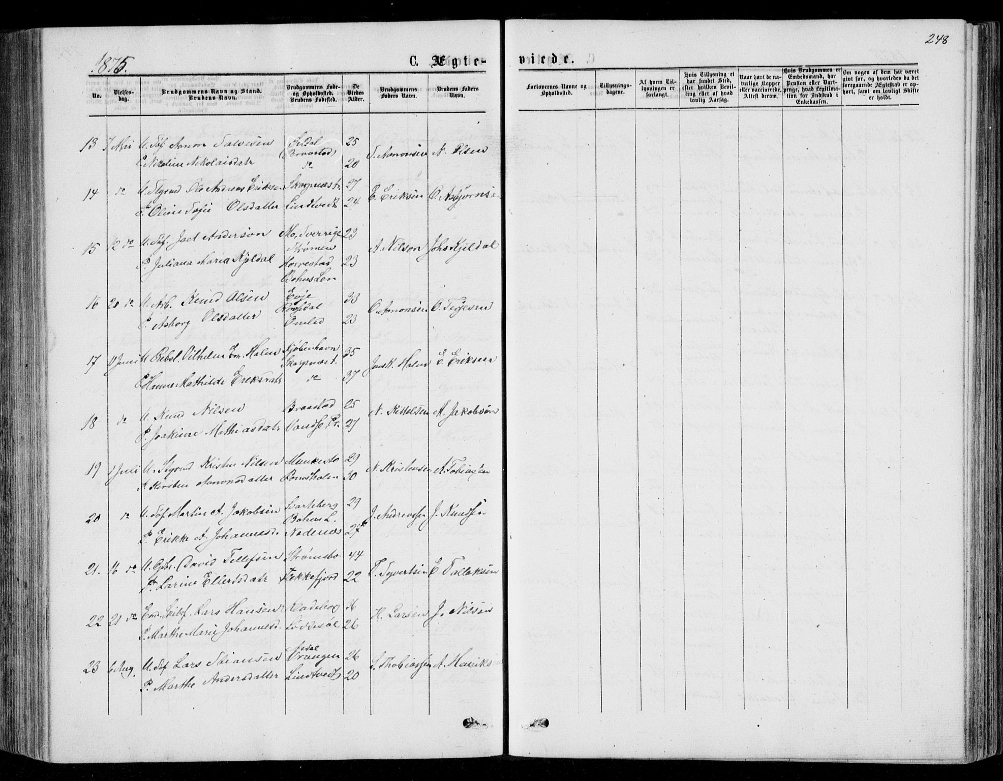 Øyestad sokneprestkontor, AV/SAK-1111-0049/F/Fb/L0008: Parish register (copy) no. B 8, 1872-1886, p. 248