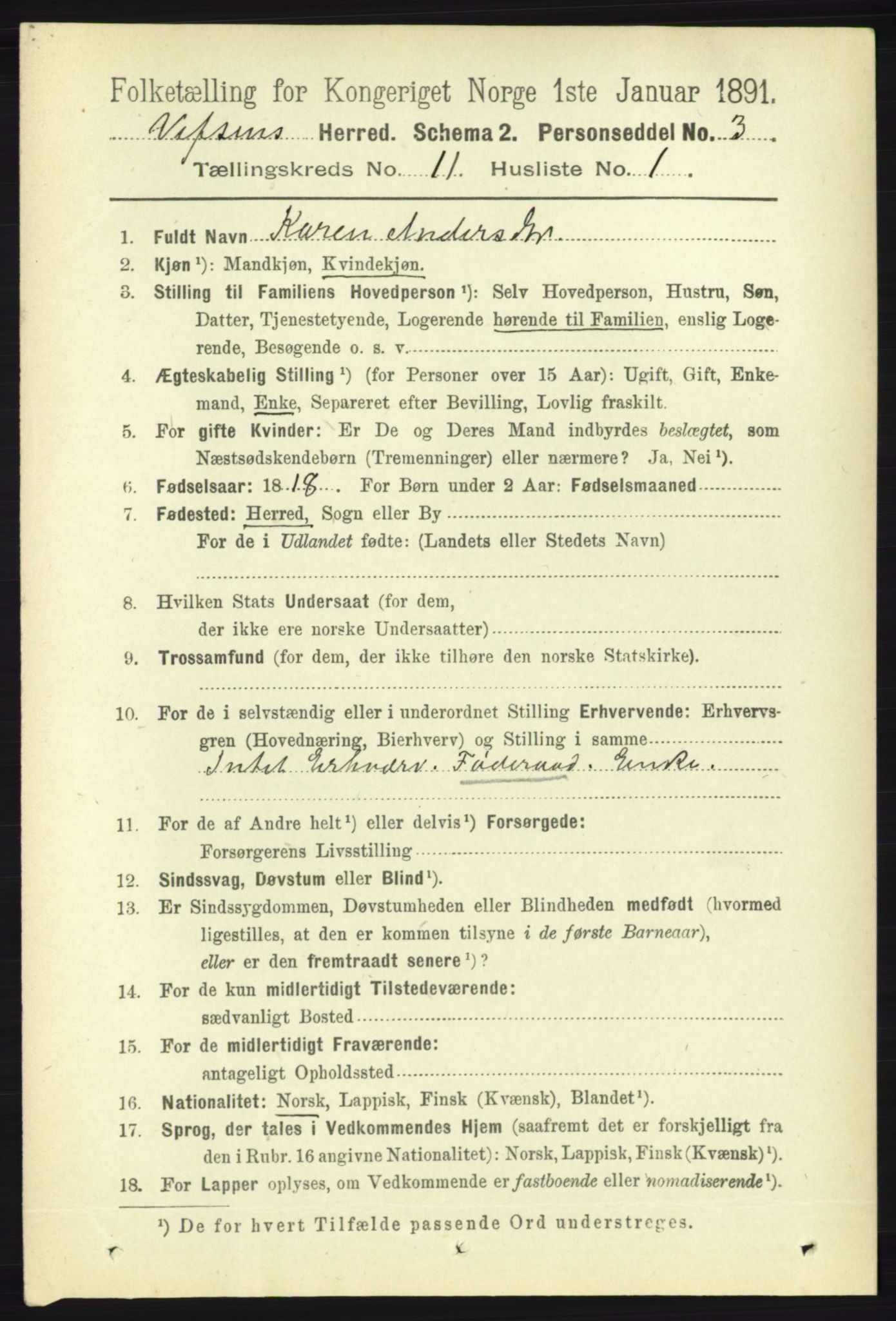 RA, 1891 census for 1824 Vefsn, 1891, p. 5666