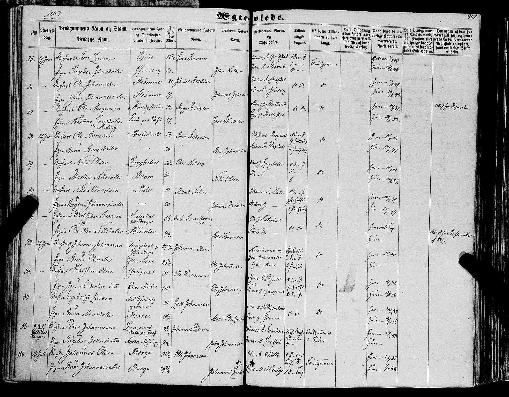 Haus sokneprestembete, AV/SAB-A-75601/H/Haa: Parish register (official) no. A 17, 1858-1870, p. 301