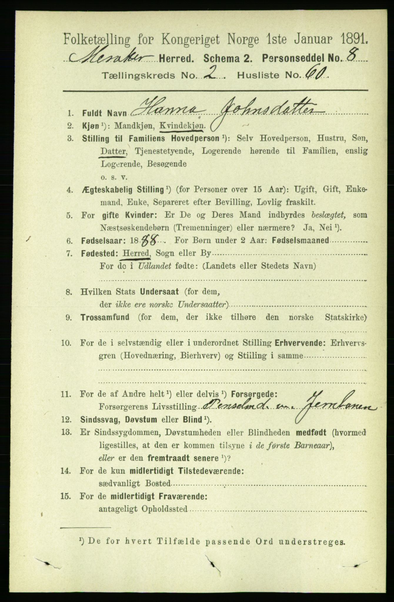 RA, 1891 census for 1711 Meråker, 1891, p. 1022