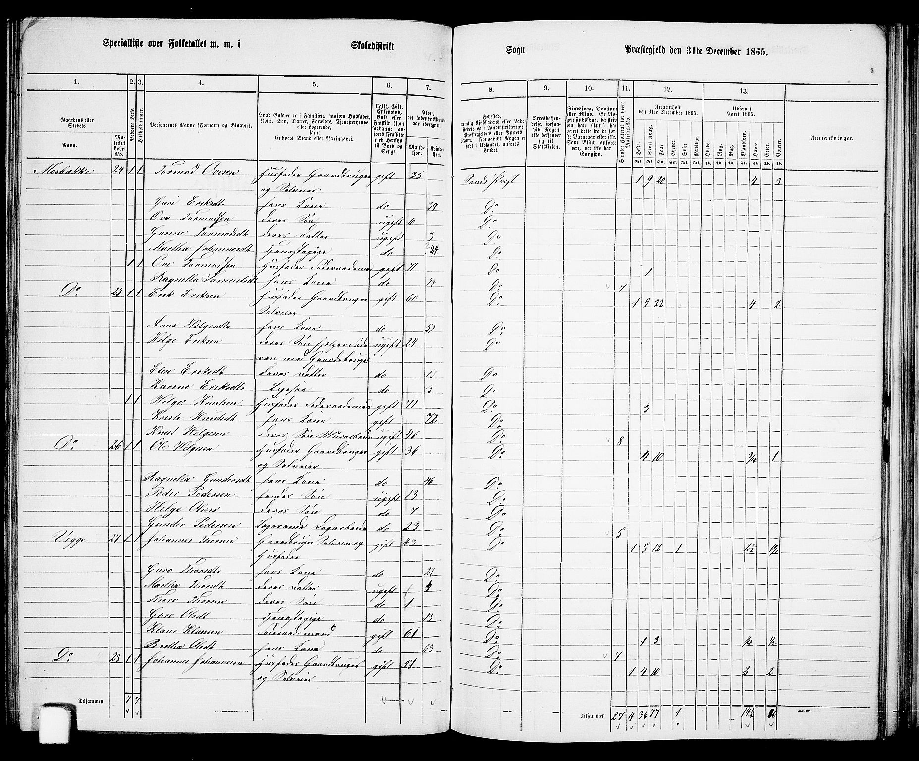 RA, 1865 census for Sand, 1865, p. 94