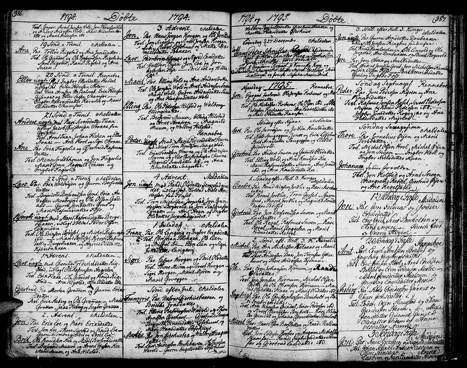 Ministerialprotokoller, klokkerbøker og fødselsregistre - Sør-Trøndelag, SAT/A-1456/672/L0852: Parish register (official) no. 672A05, 1776-1815, p. 386-387