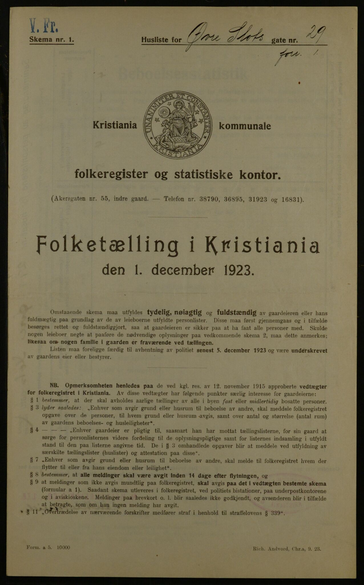 OBA, Municipal Census 1923 for Kristiania, 1923, p. 143243