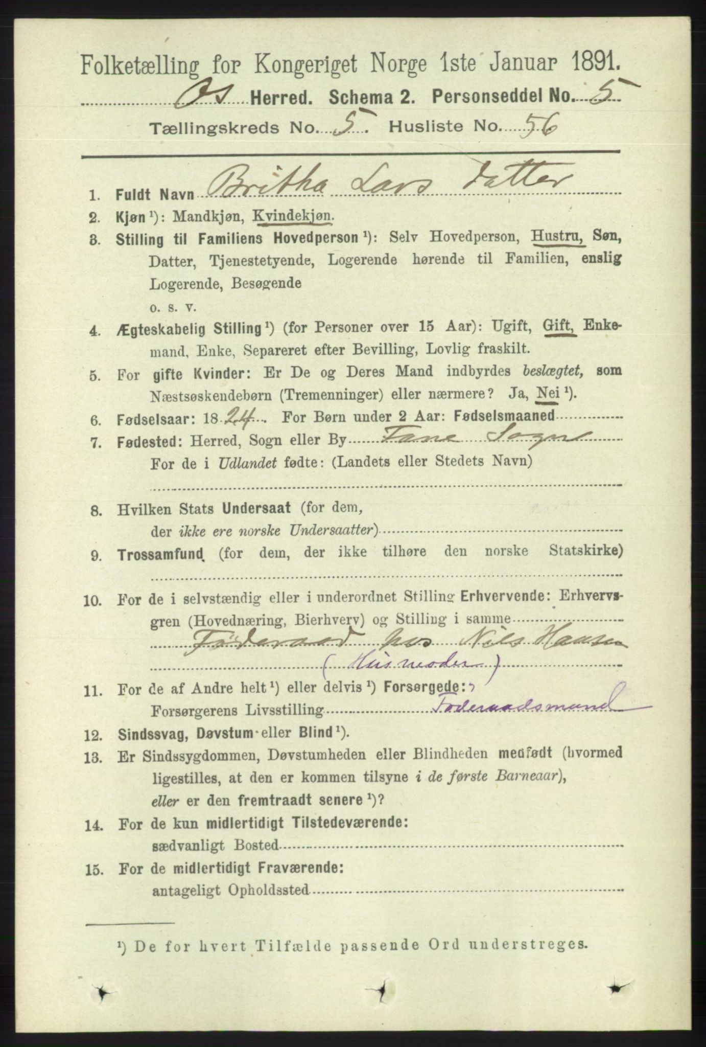 RA, 1891 census for 1243 Os, 1891, p. 1276