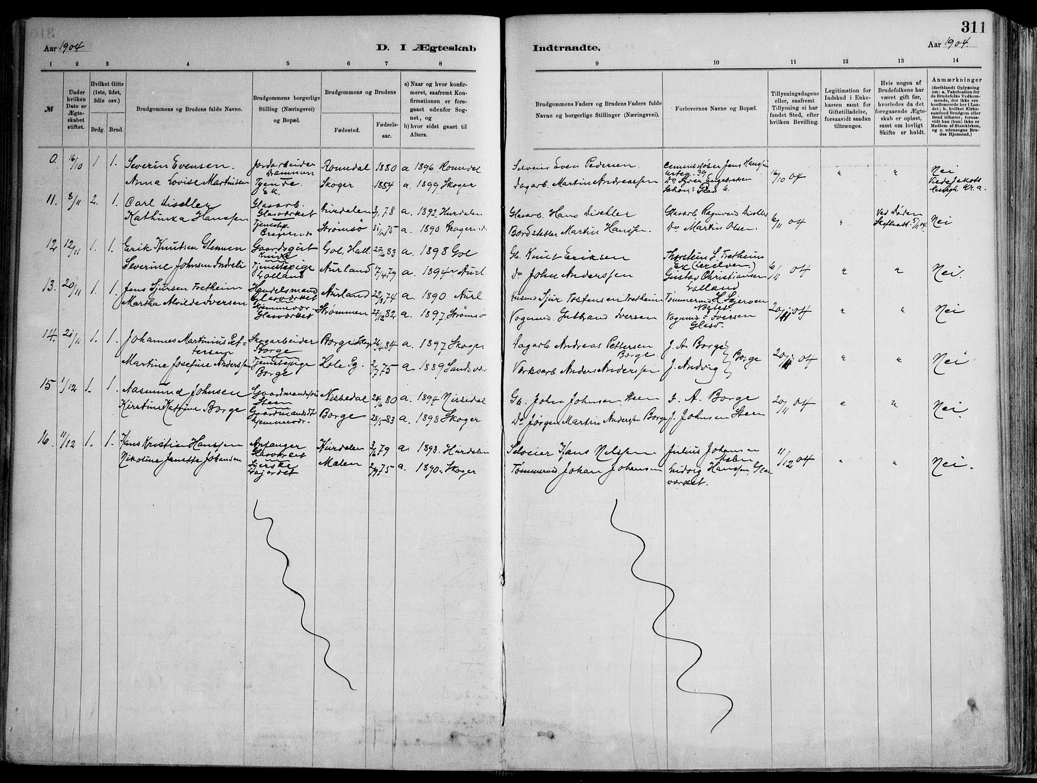 Skoger kirkebøker, AV/SAKO-A-59/F/Fa/L0006: Parish register (official) no. I 6, 1885-1910, p. 311