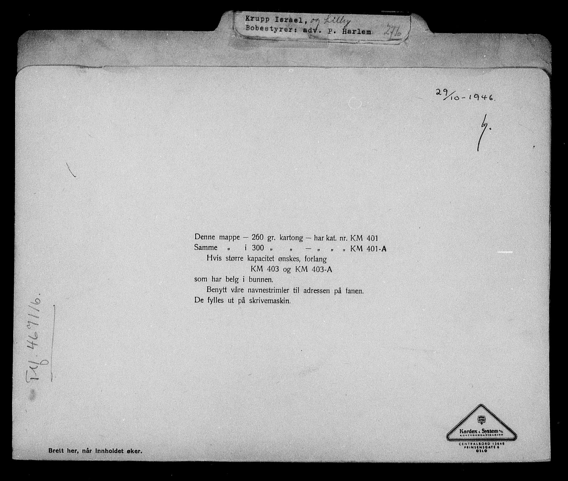 Justisdepartementet, Tilbakeføringskontoret for inndratte formuer, RA/S-1564/H/Hc/Hcc/L0953: --, 1945-1947, p. 435