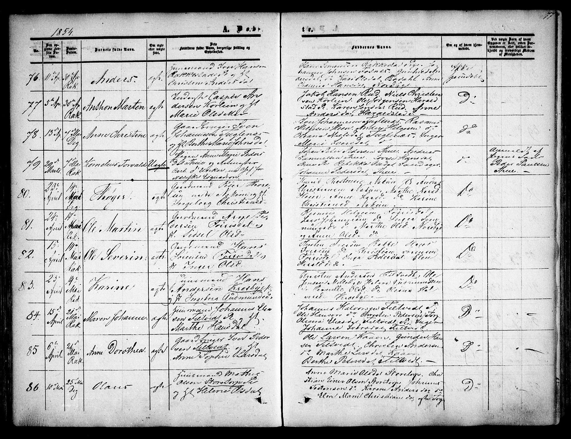 Rakkestad prestekontor Kirkebøker, SAO/A-2008/F/Fa/L0009: Parish register (official) no. I 9, 1850-1856, p. 77