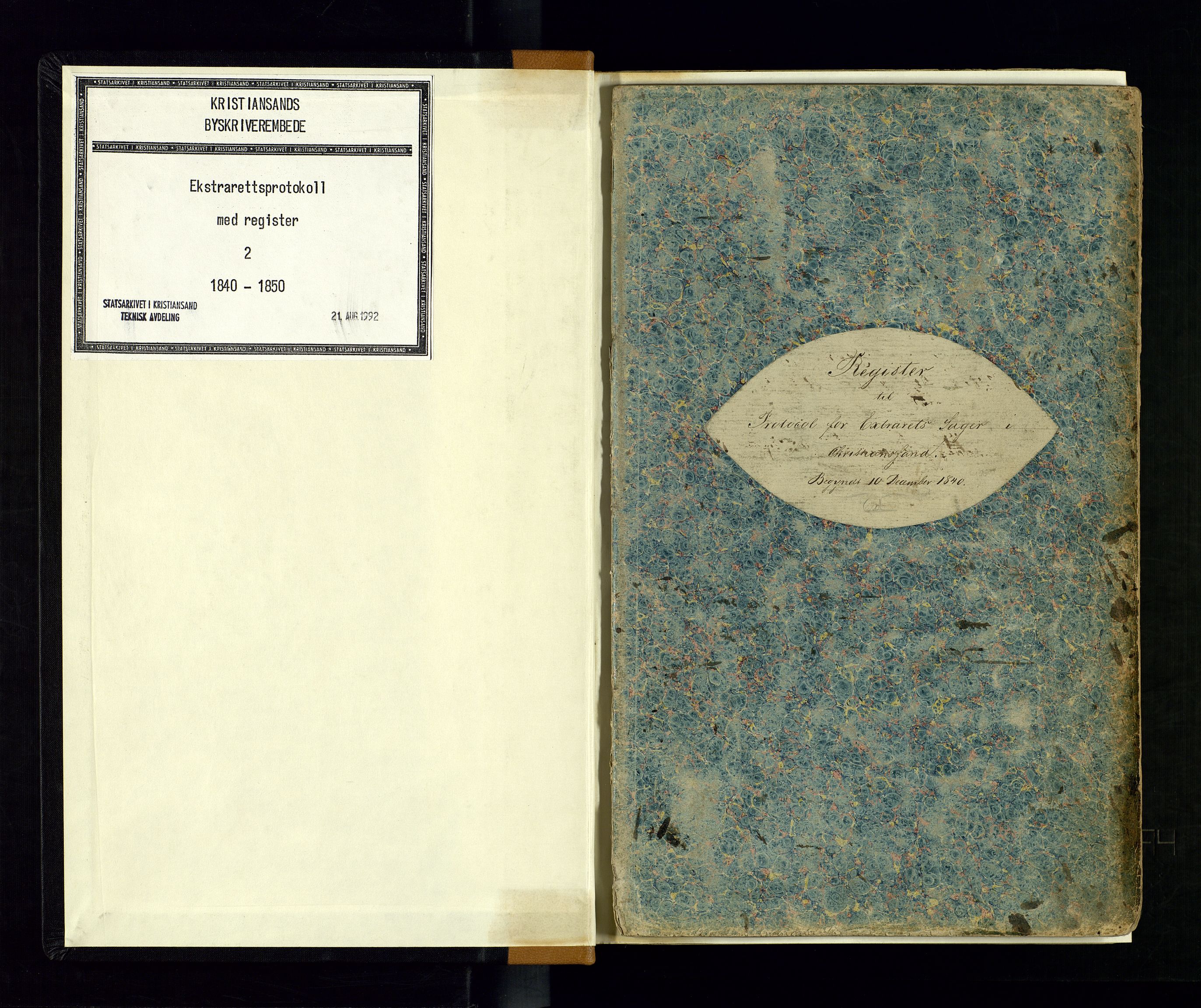 Kristiansand byrett, AV/SAK-1223-0001/F/Fb/L0002: Ekstrarettsprotokoll nr. 2 med register, 1840-1850