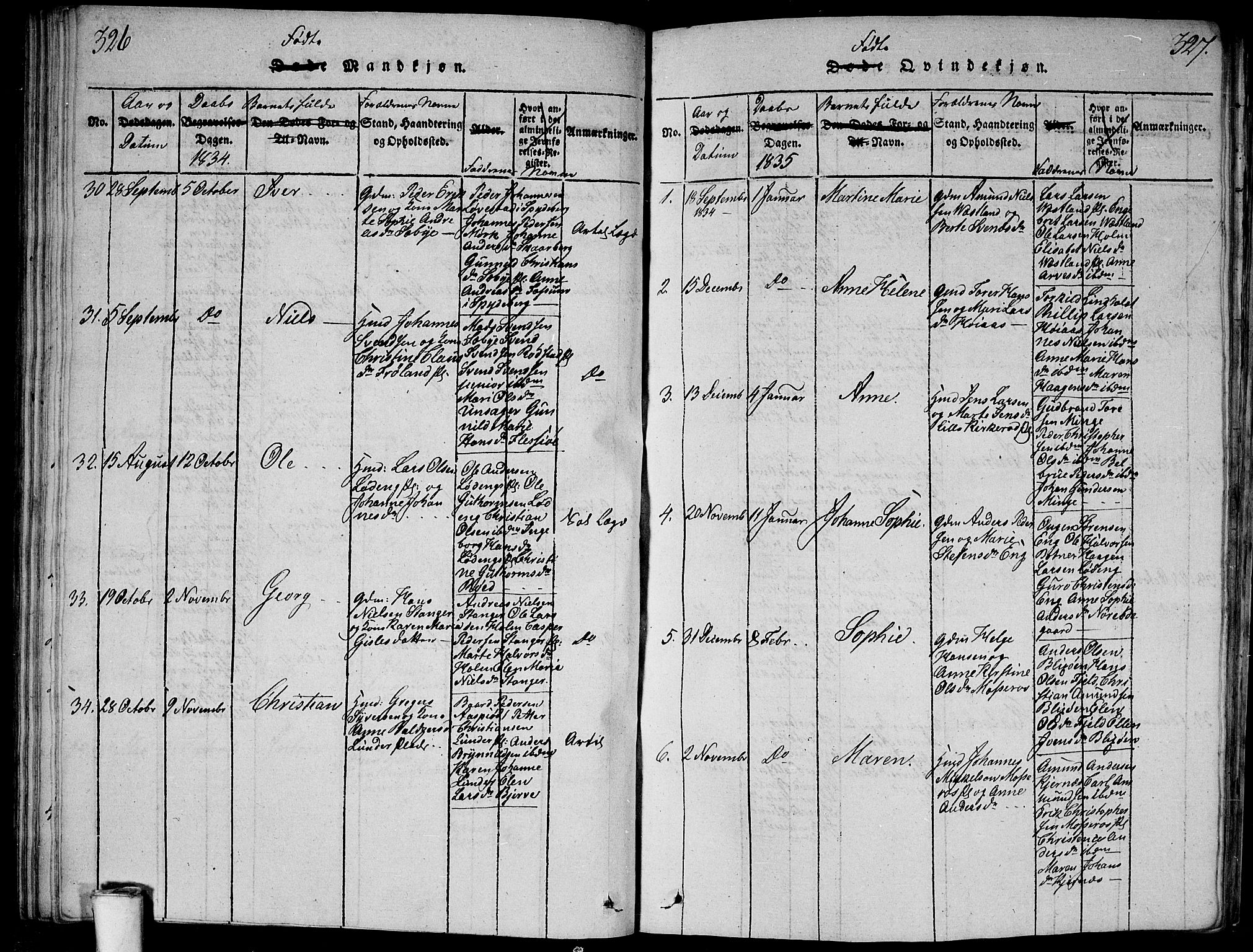 Våler prestekontor Kirkebøker, SAO/A-11083/G/Ga/L0001: Parish register (copy) no. I 1, 1815-1839, p. 326-327