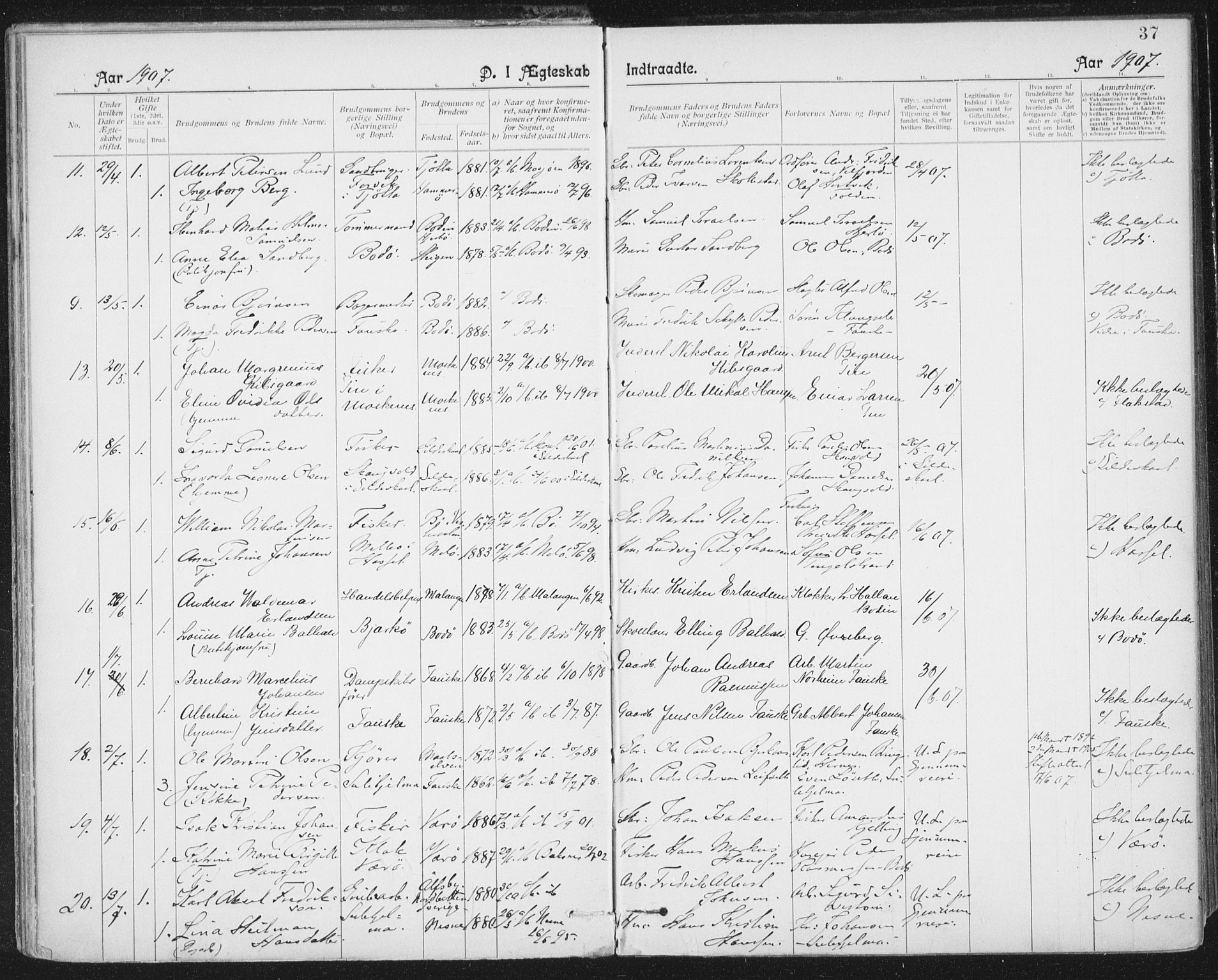 Ministerialprotokoller, klokkerbøker og fødselsregistre - Nordland, SAT/A-1459/801/L0012: Parish register (official) no. 801A12, 1900-1916, p. 37