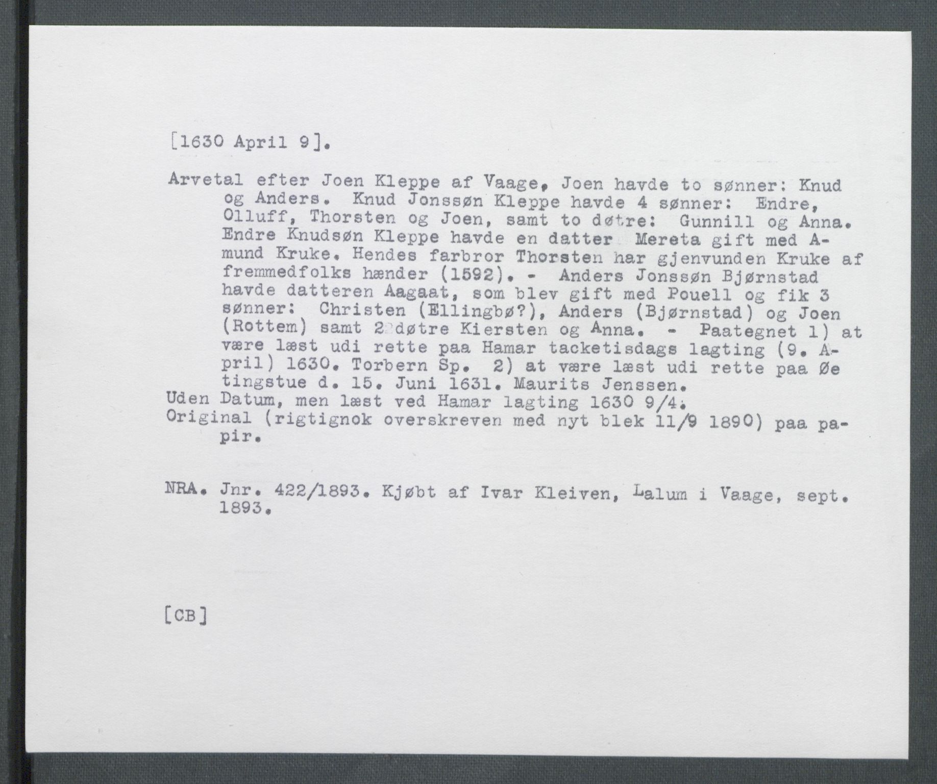Riksarkivets diplomsamling, AV/RA-EA-5965/F02/L0139: Dokumenter, 1630, p. 21