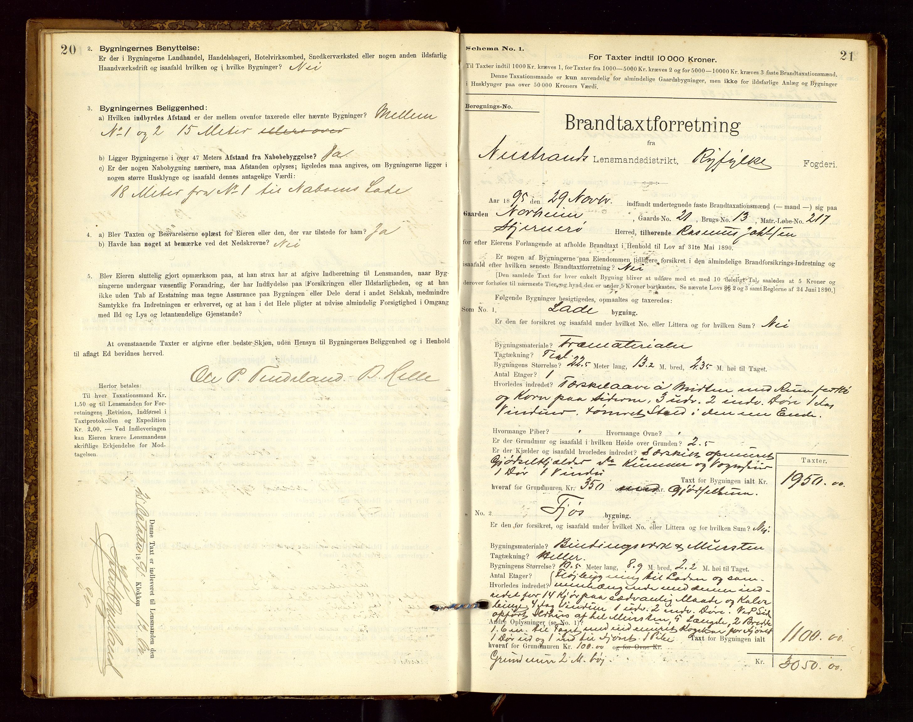 Nedstrand lensmannskontor, SAST/A-100236/Gob/L0001: "Brandtaxationsprotokol for Nerstrand Lensmandsdistrikt Ryfylke fogderi", 1895-1915, p. 20-21